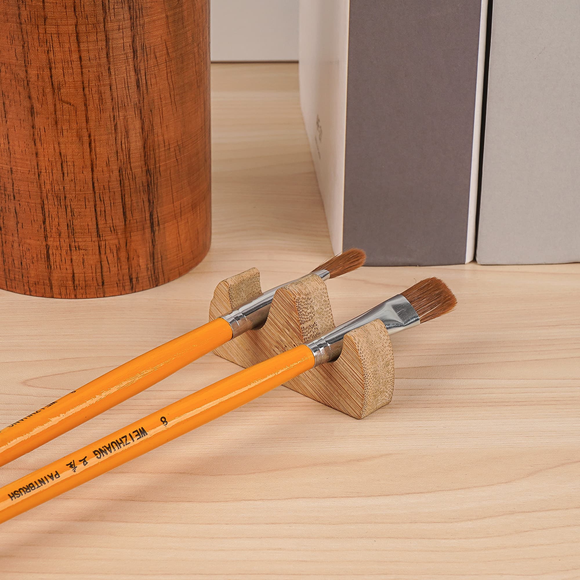 JANKOW 3 Pack Wood Writing Brushes Holder, Calligraphy Writing Brush Rack, Wooden Pen Rack Rest Stand for Writing Painting Brushes - 5