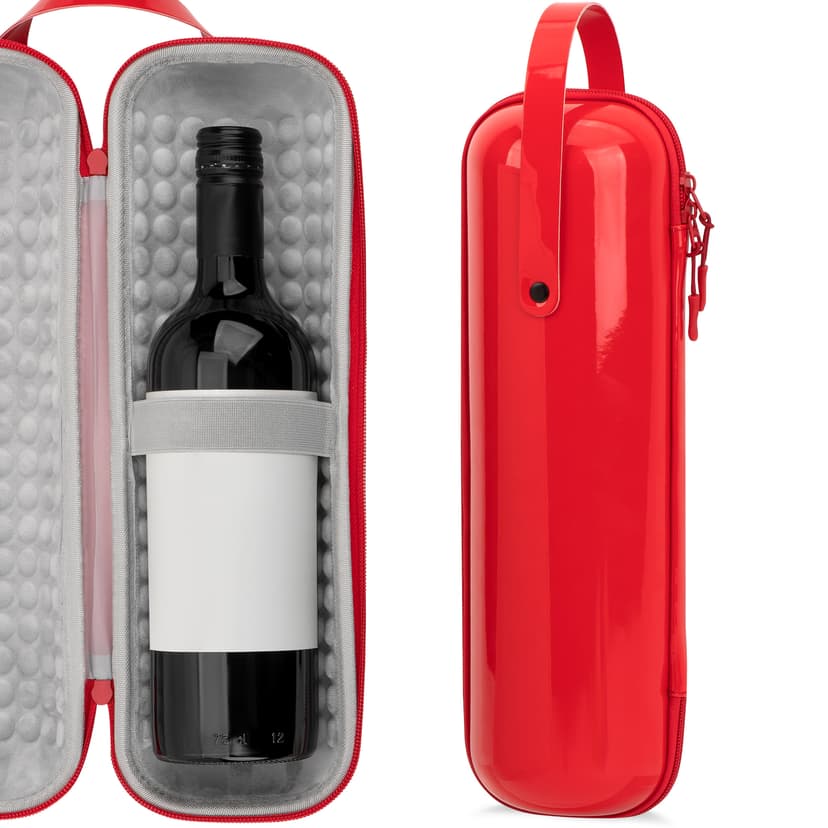CAIRIAC Single Wine Gift Tote Bag, Hard Shell Protector Bags Champagne Bottle Gift Box Portable Wine Carrier for Travel, Picnic, Beach, BYOB Restaurant (Red)