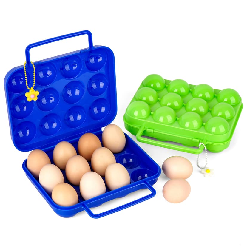 JANKOW 2 PCs Portable Egg  Carrier with Handle, 24 Grids Camping Holder for Eggs, Portable Container for Travel, Outdoor Hiking, Picnic(Green and Blue) Gift: 2 x Flowers