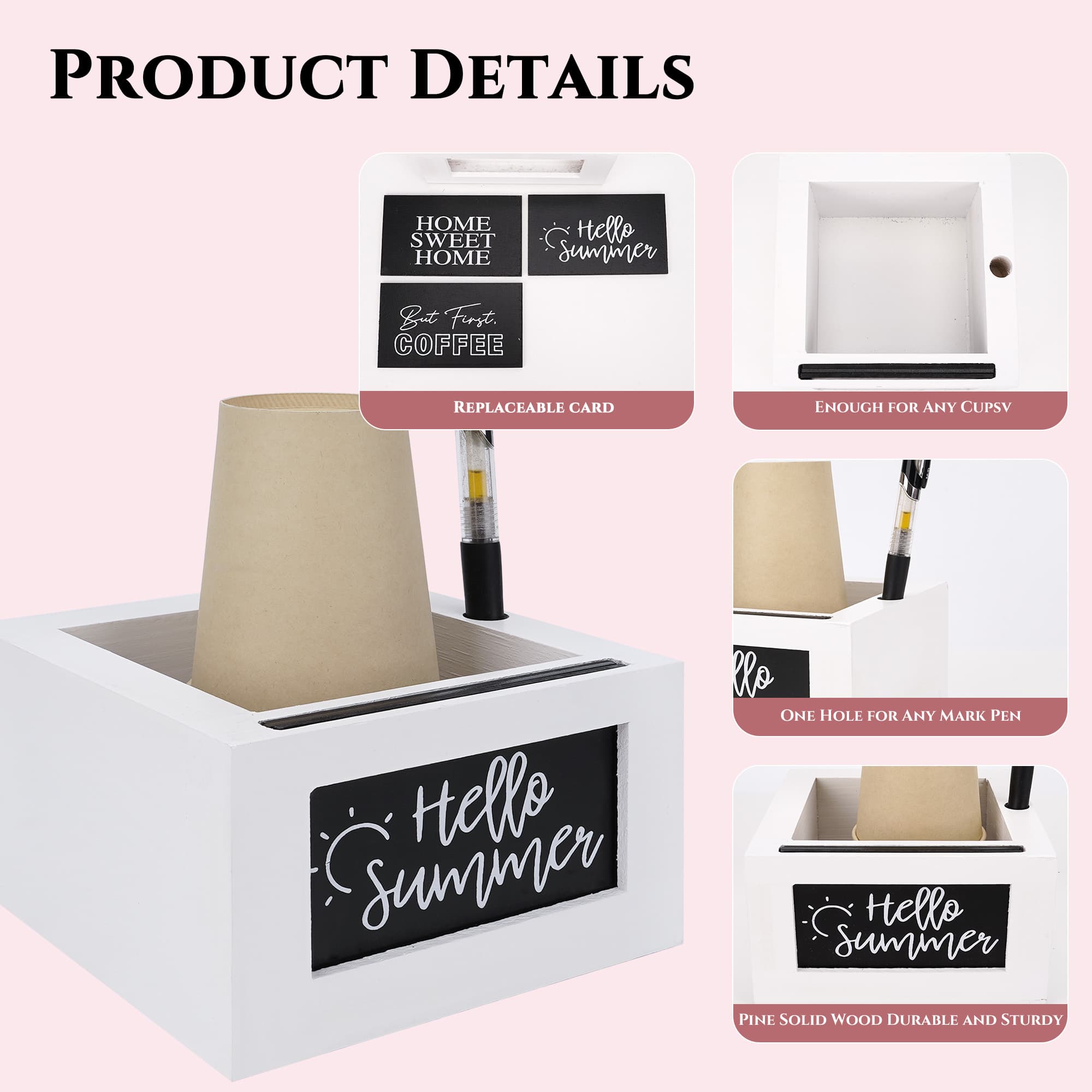 JANKOW Cup Holder with Marker Slot, white Wood Disposable Cups Holder, Mark Your Cup and Drink Up Plastic Organizer - 2