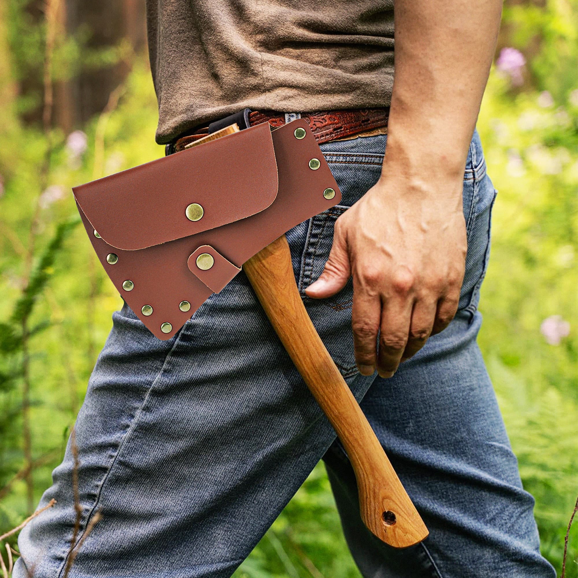 JANKOW Axe Head Sheath, Camp Axe Case Blade Cover, Leather Holster, Hatchet Covers, Sheath Cover for Belt (Small size) - 4