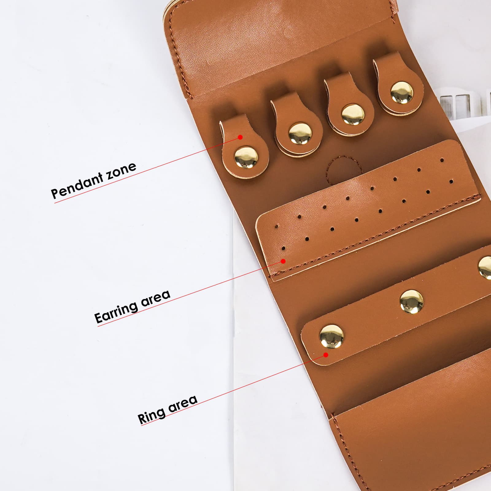 JANKOW Multifunctional Jewelry Organizer Bag, Women Travel Jewelry Organizer, Foldable Jewelry Storage Case for Necklaces, Earrings, Rings, Bracelets (Brown) - 2