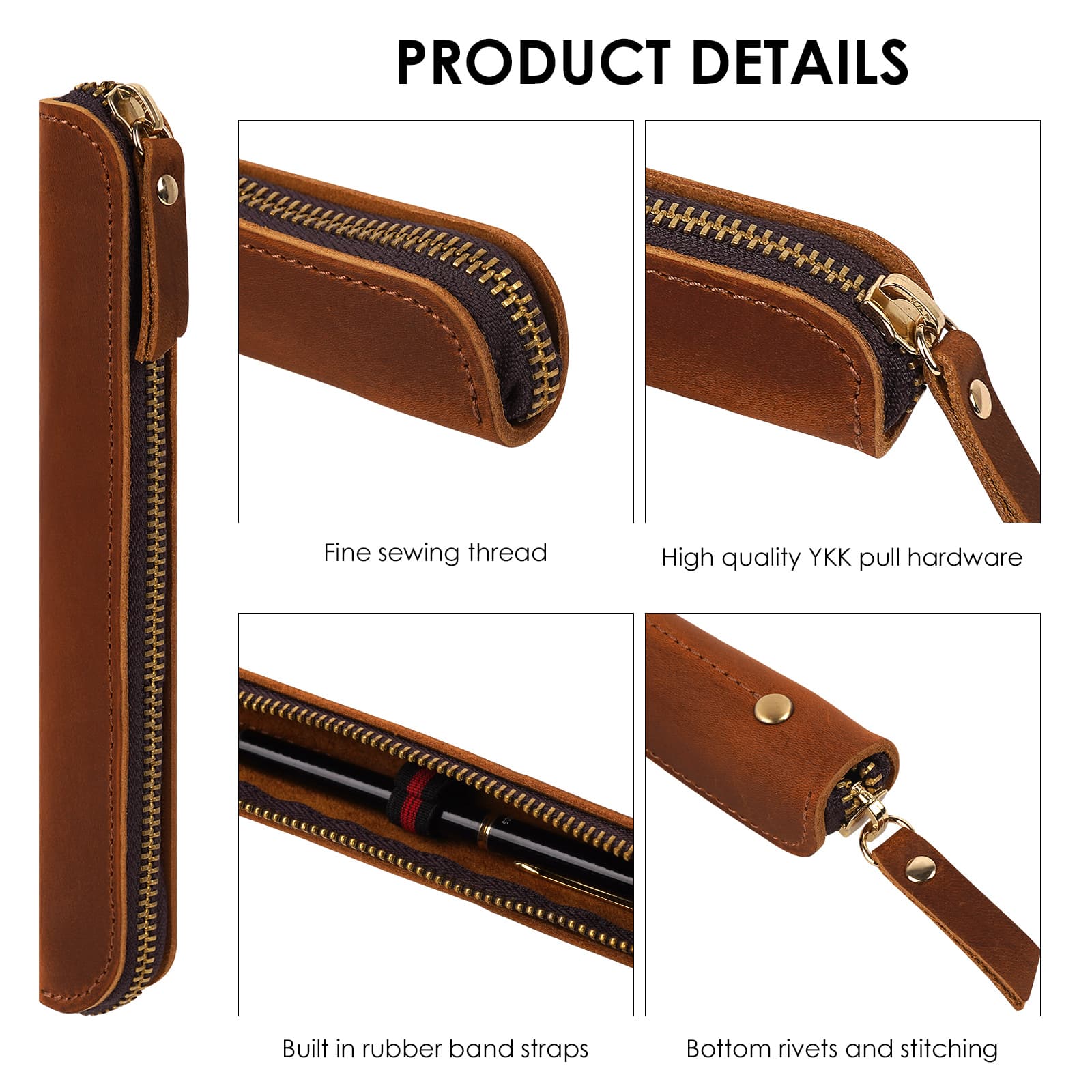 JANKOW Leather Pen Case Holder Handmade, Leather Pen Case Holder, for Single Genuine Leather Single Pen Case Pen - 3
