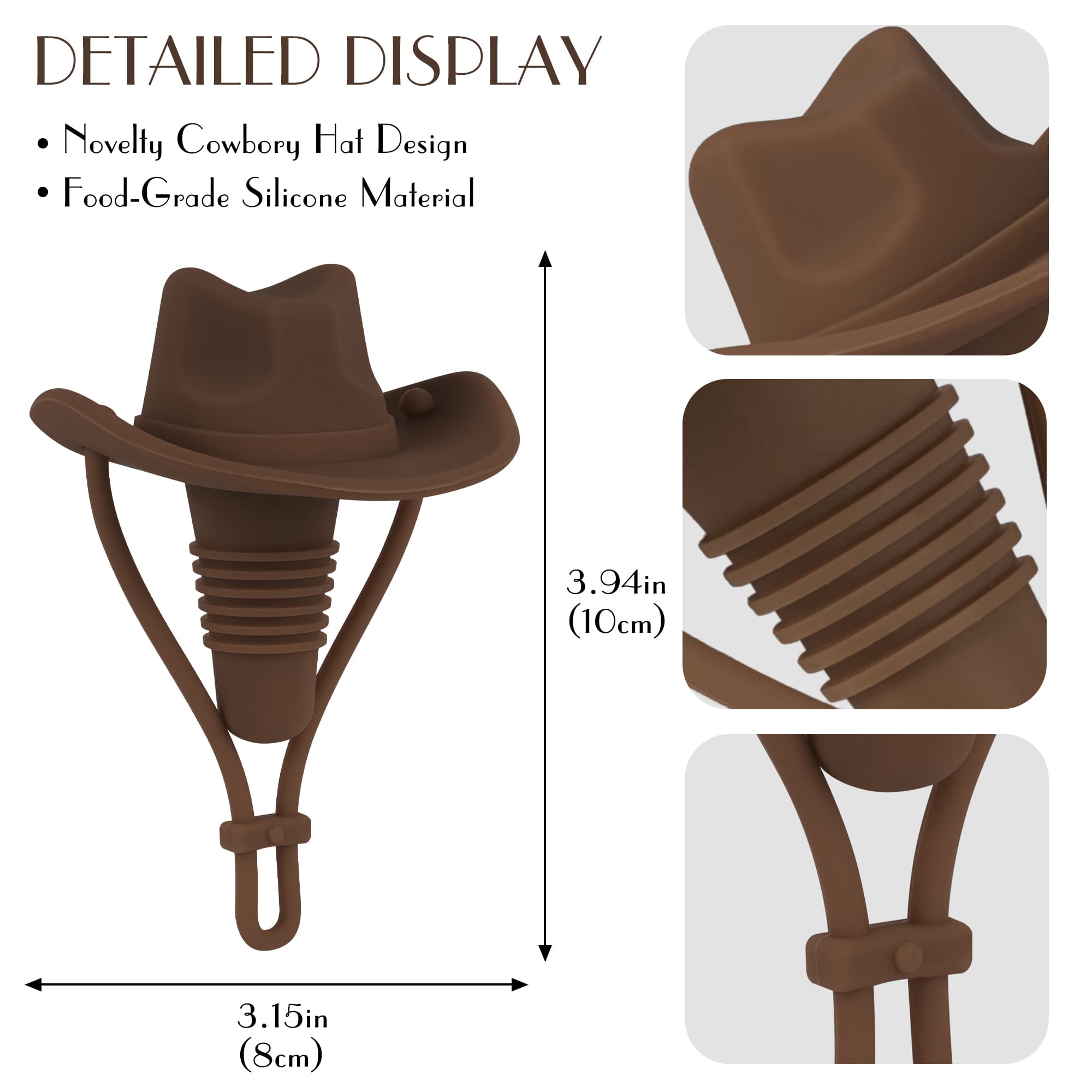 Silicone Wine Stopper, Cowboy Hat Wine Bottle Stopper Reusable , Cute Kitchen Gadgets Wine Accessories Tools Gifts, Decoration-2pcs Bottle Stoppers（Coffee） - 1