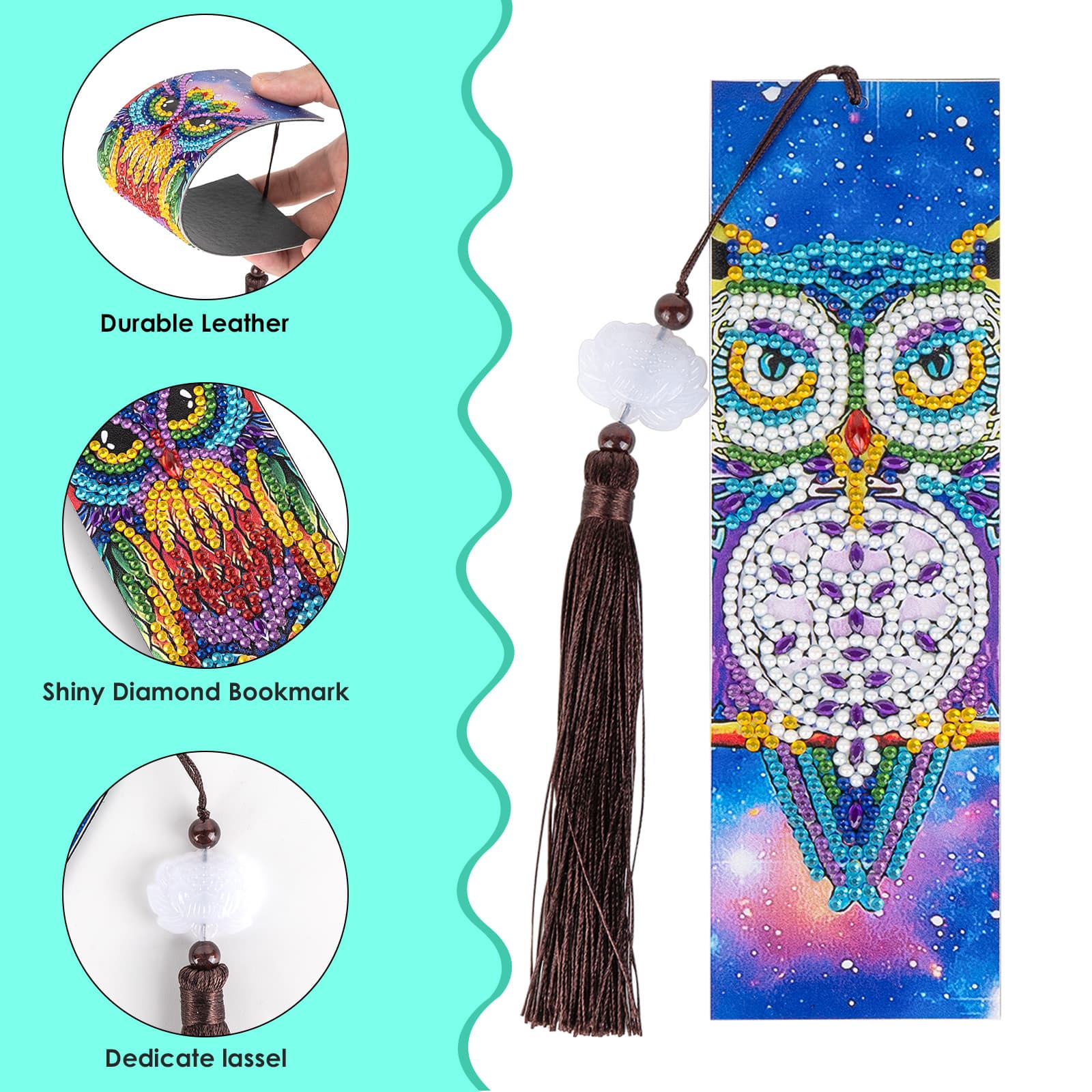 JANKINGS 5D Diamond Painting Bookmarks Kits Animal Owl Queen Leather Tassel Shaped Drill Diamond Art Bookmark, DIY Diamond Art Bookmarks for Book Lovers, Art Adult Beginner (2 Pieces) - 1