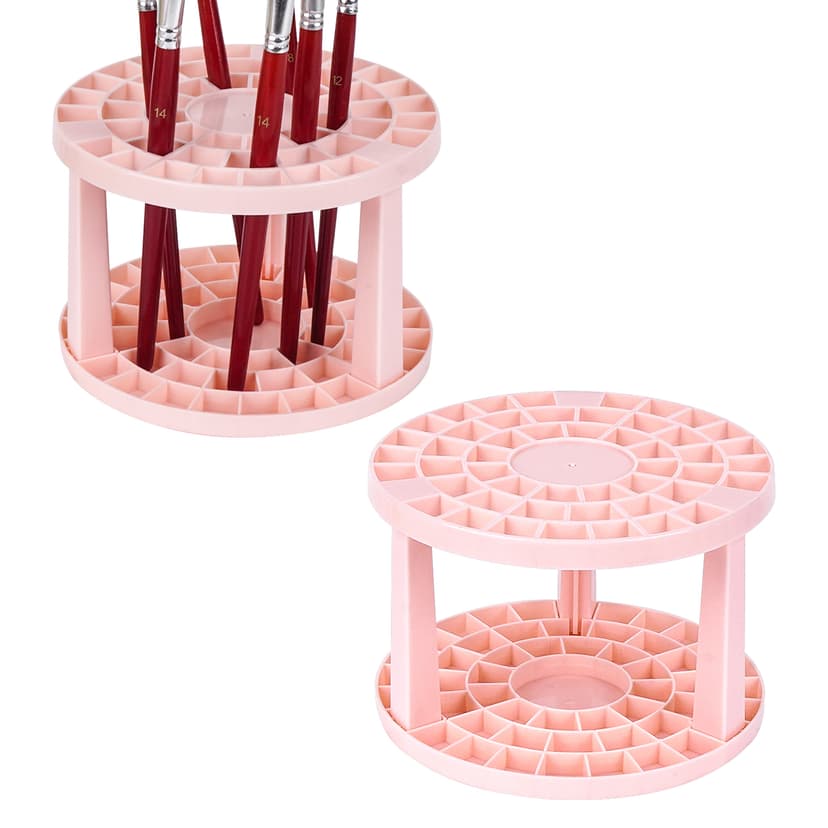 JANKOW Round 50 Hole Paint Brush Holder and Organizer, Makeup Cosmetic Brushes, Pencils, Pens, Markers, Art Tools, Desk Stand (Pink)