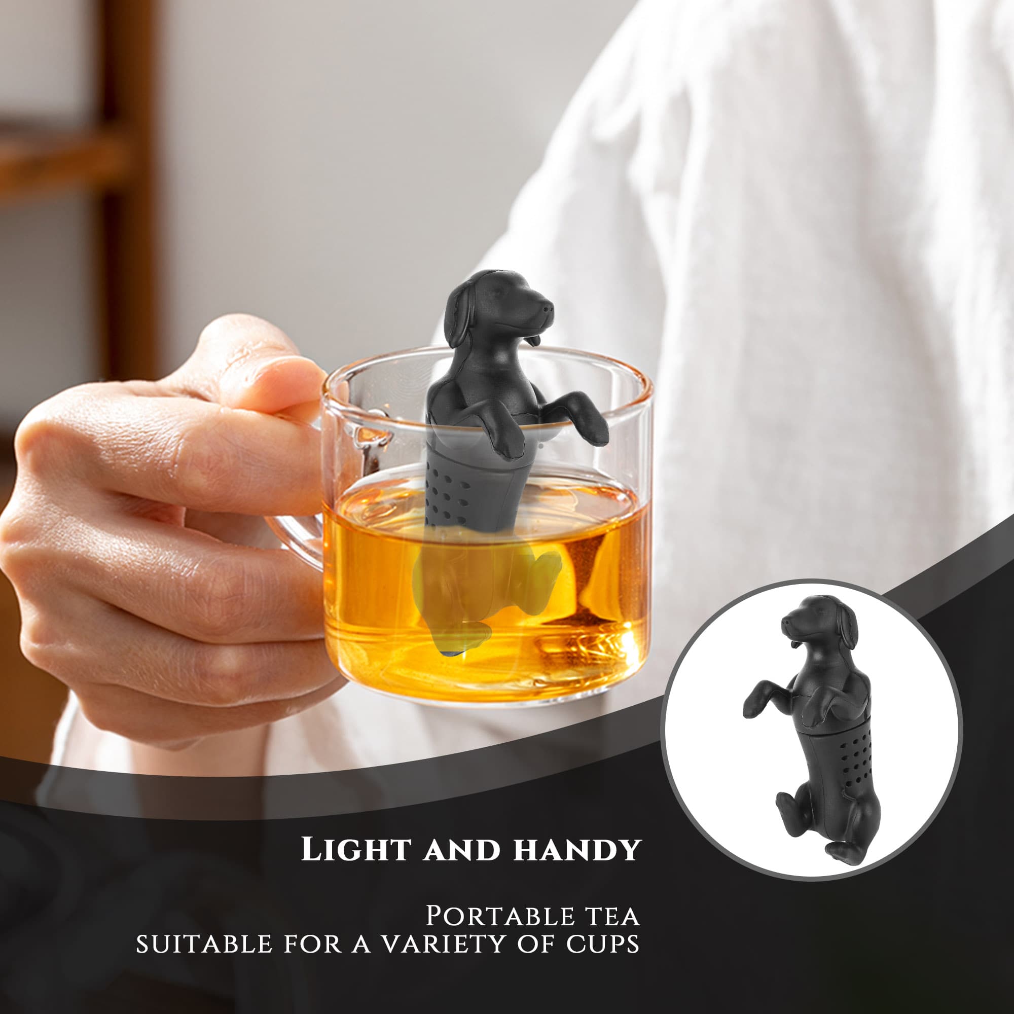 JANKOW HOT DOG Tea Infuser, Silicone Dog Teas Infuser, Tea Infusers for Office, Home, Living Room (Black) - 6