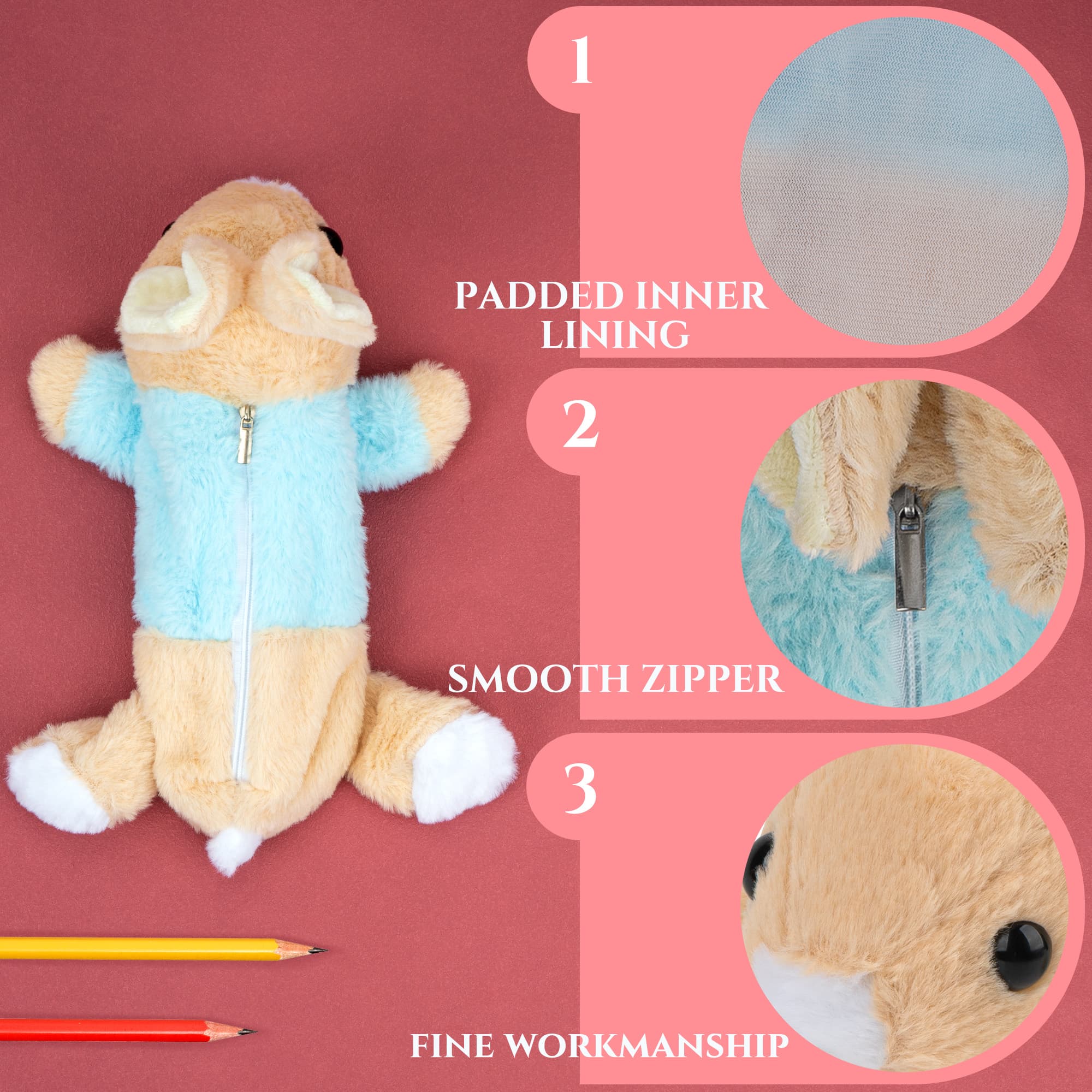 JANKINGS Funny Plush Bunny Pencil Case – Adorable Plush Animal Zipper Stationery Bag for Office - 2