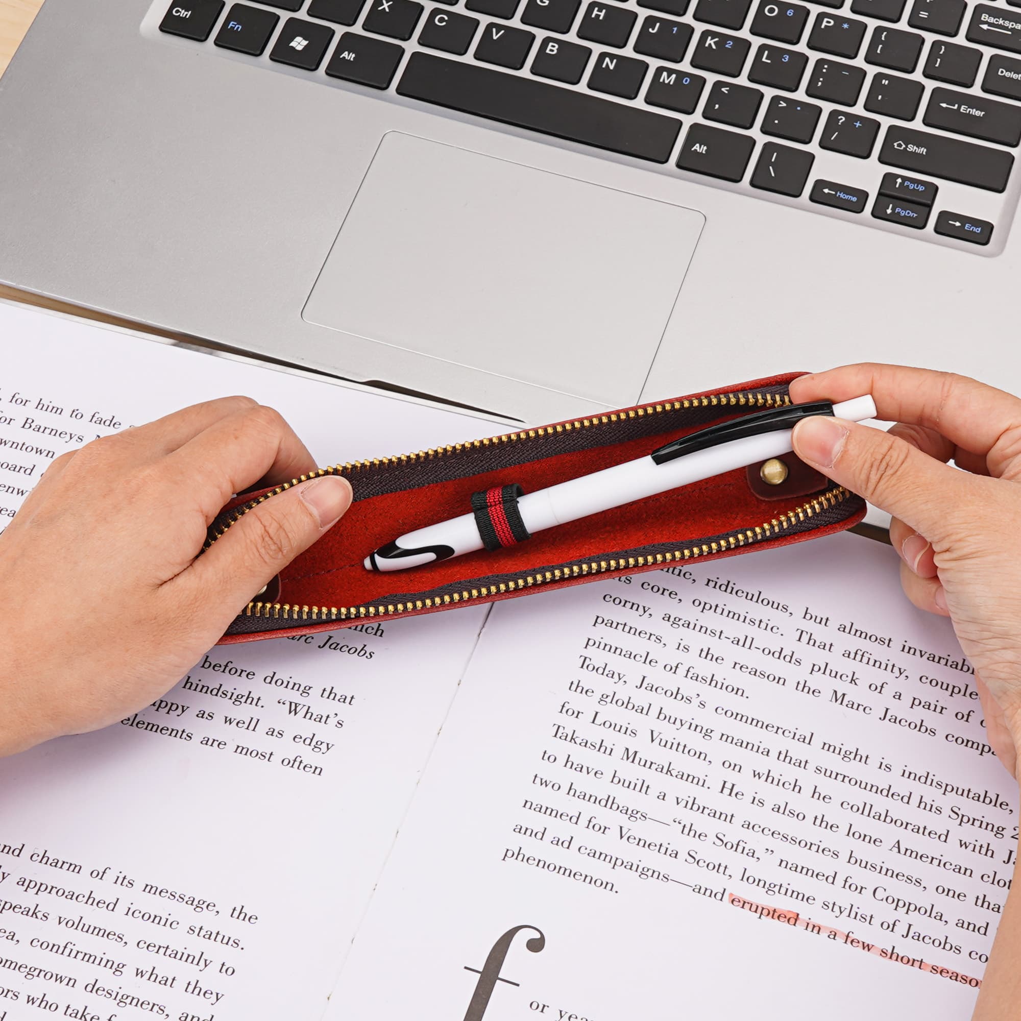 JANKOW Crazy Horse Leather Pen Pouch Handmade, Single Pen Case Fountain Pen Sleeve Holder Pouch Cover Vintage (Wine Red) - 4