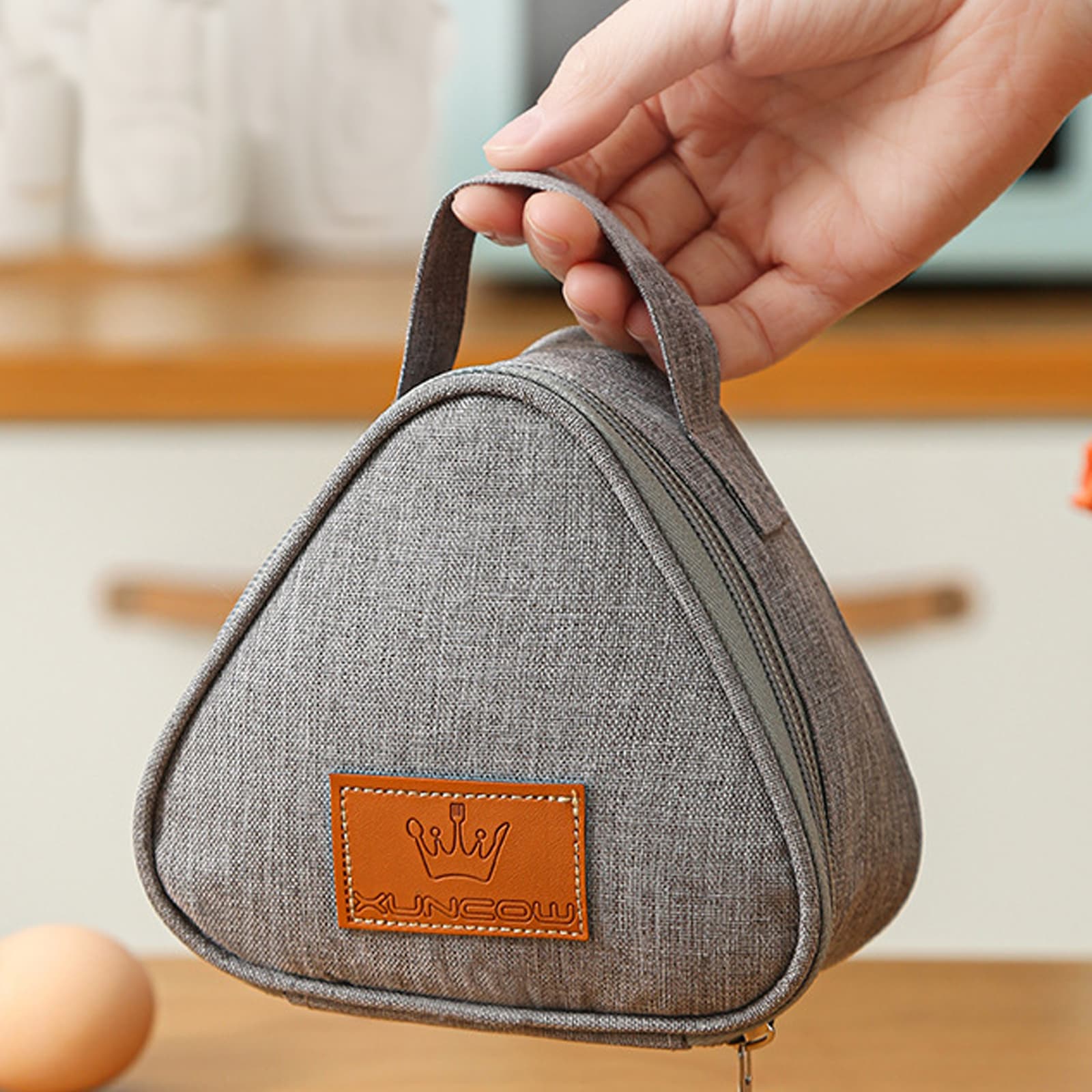 JANKOW Small Reusable Snack Bags Food Breakfast bento bag Small Triangular Rice Ball Lunch Box Bag for Women Sandwich Bag Work Travel Gym Picnic Leakproof Outdoors Game Handbags For Adults (Gray) - 4