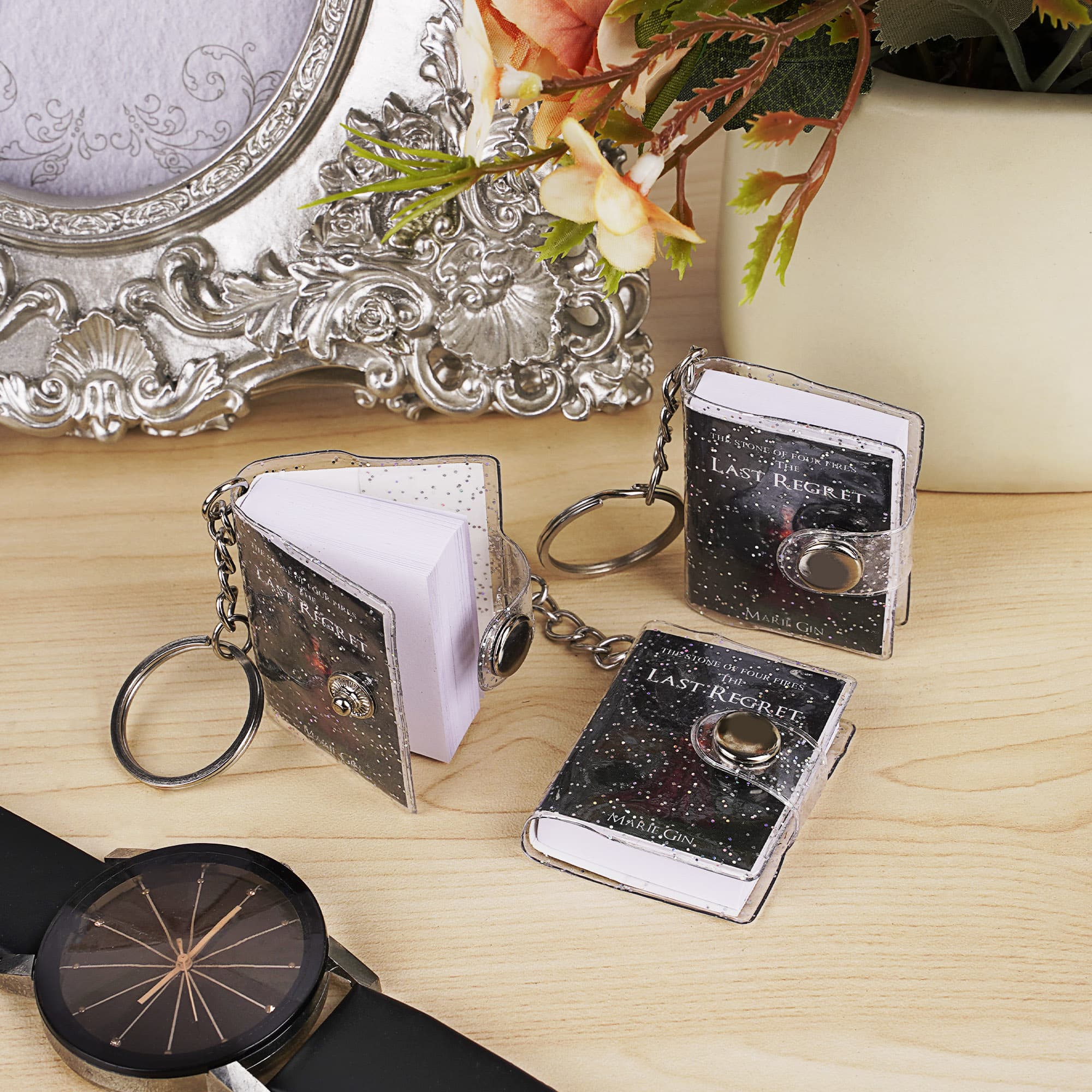 JANKOW 6Pcs Mini Keychain Notebook - Portable Travel Diary Journal with Note Pads for Work, Personal & Mood Records (6PCS/Black) - 3