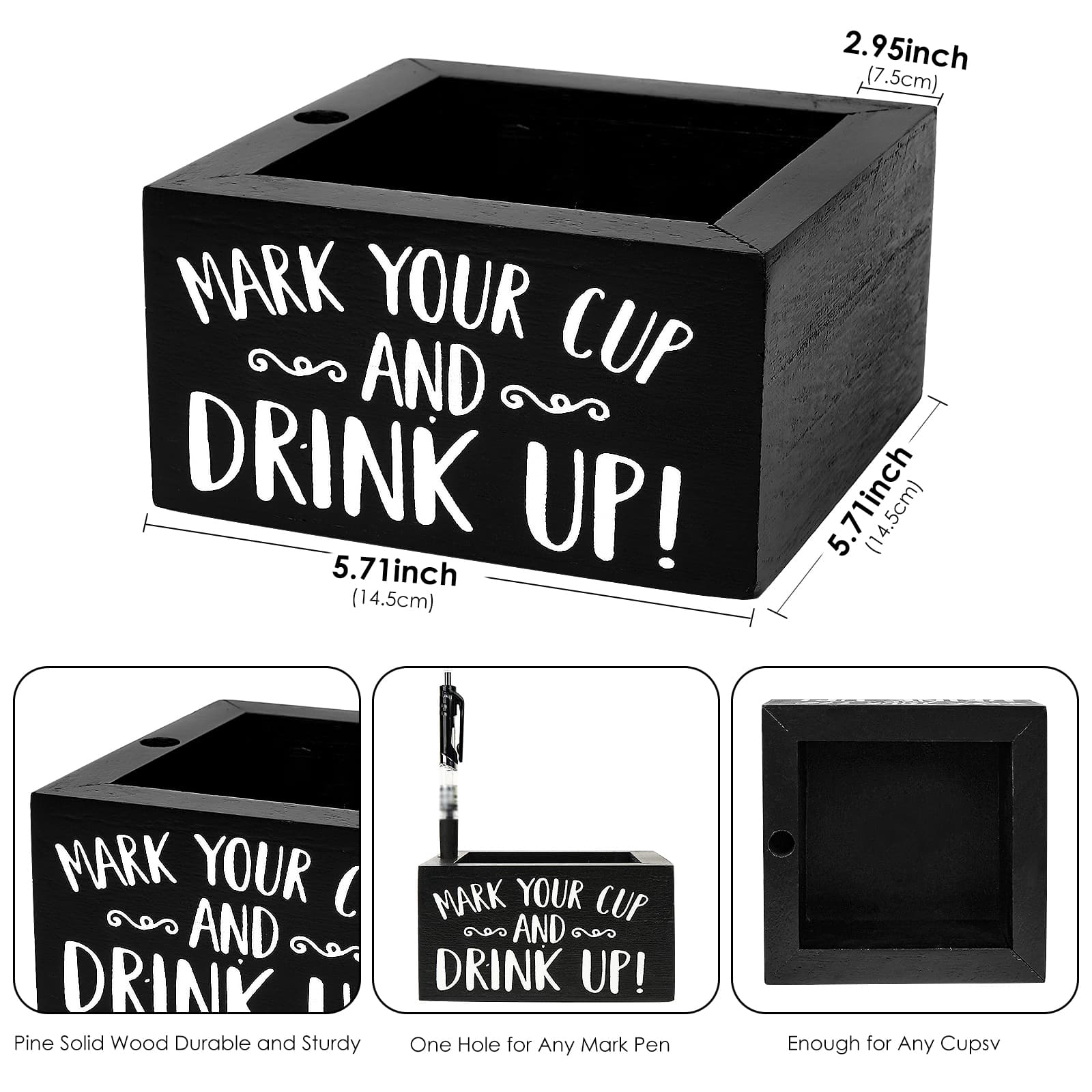 JANKOW Cup Holder with Marker Slot, Black Wood Disposable Cup Holder, Mark Your Cup and Drink Up Plastic Cup Organizer Drink Dispenser for Wedding Party Kitchen Decor - 2