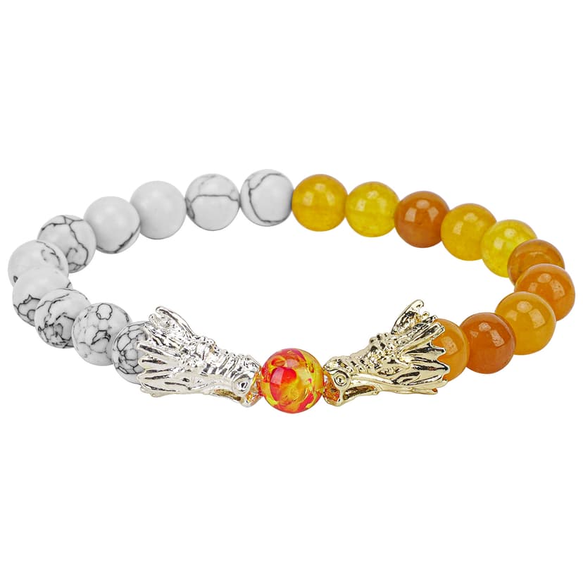JANKOW Lava Stone & White Turquoise Two-Tone Yellow Crystal Dragon Head Stretch Strand Bracelet, White/Yellow, Unisex