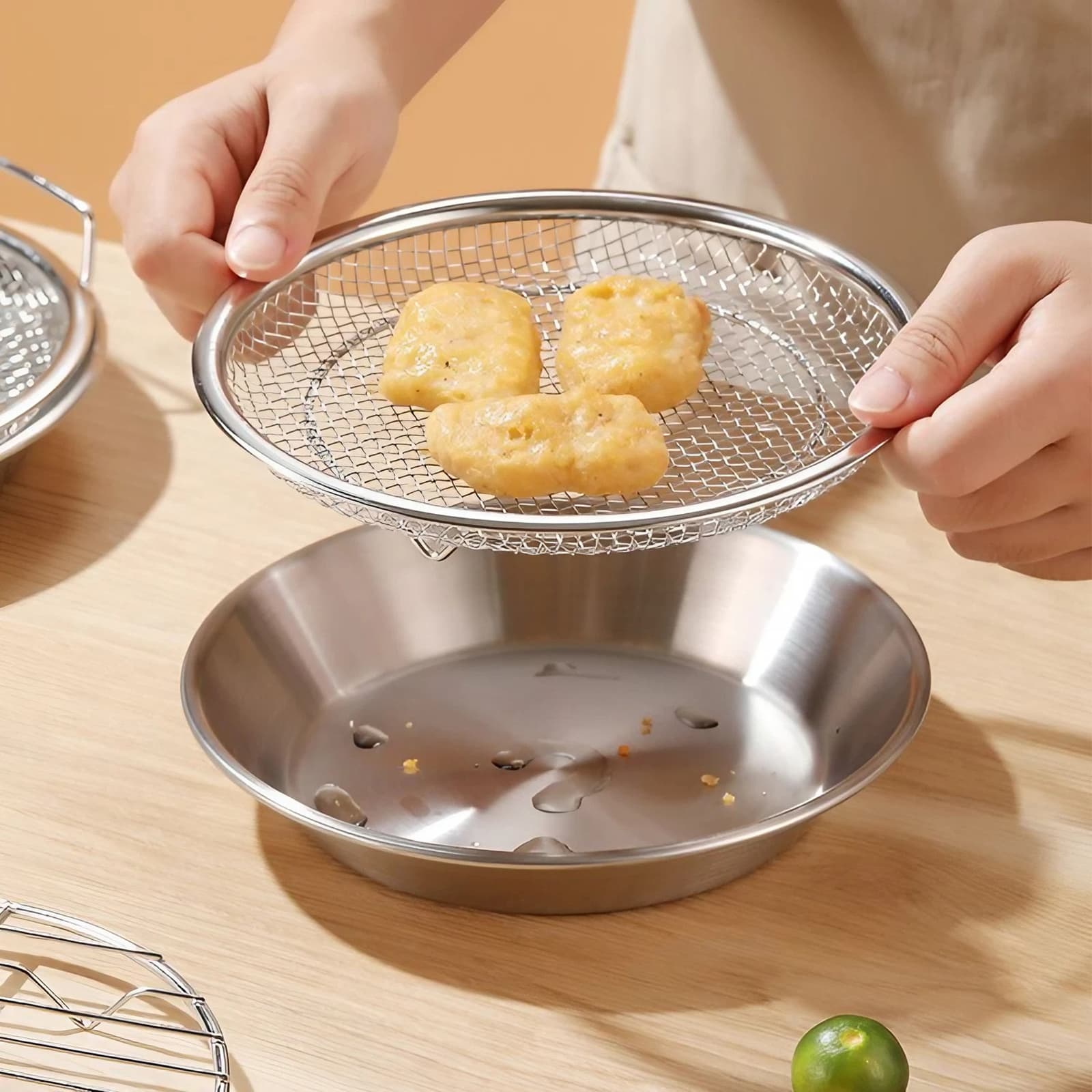 JANKOW Air Fryer Rack Round Stainless Steel Basket, Oil Strainer Basket, Round Stackable Grill, Deep Fryer Basket for Air Fryer Accessories in the Kitchen - 3