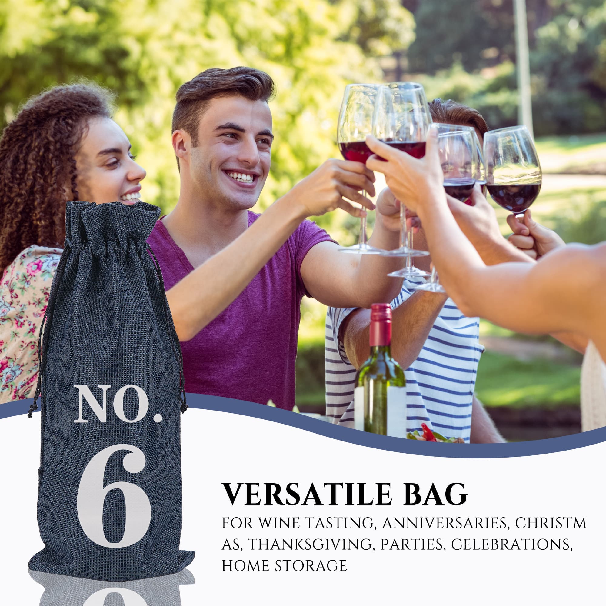 JANKOW 10 Pcs Numbered Burlap Wine Bags, Blind Tasting Wines Bags, Wine Gift Bag with Drawstring, Reusable Linen Wines Bottle Covers for Home Storage Wedding Party Decoration (Navy blue) - 5