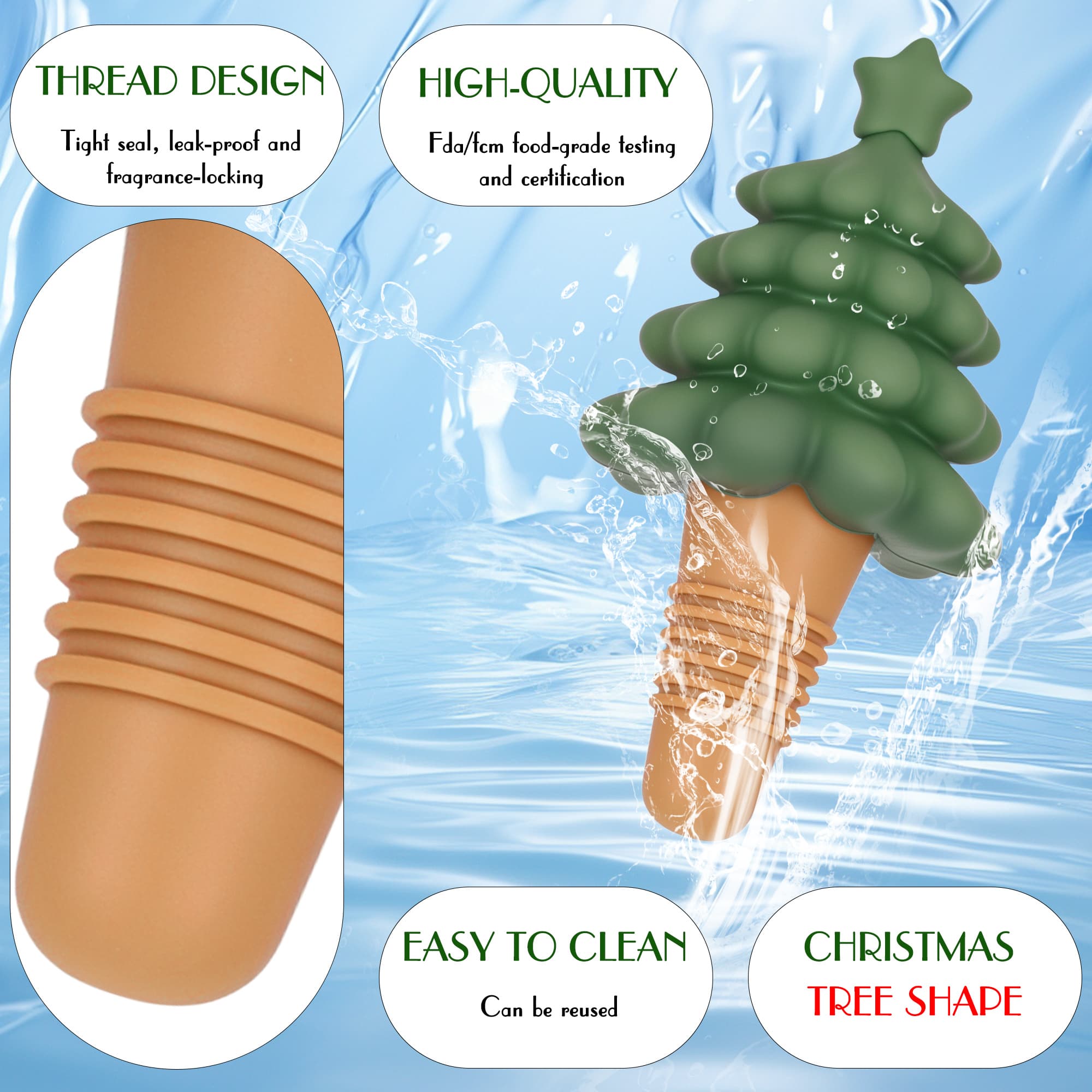 JANKINGS Christmas Tree Wine Stoppers – Cute Reusable Bottle Stopper for Wine, Holiday Party Supplies, Fun Decorative - 2
