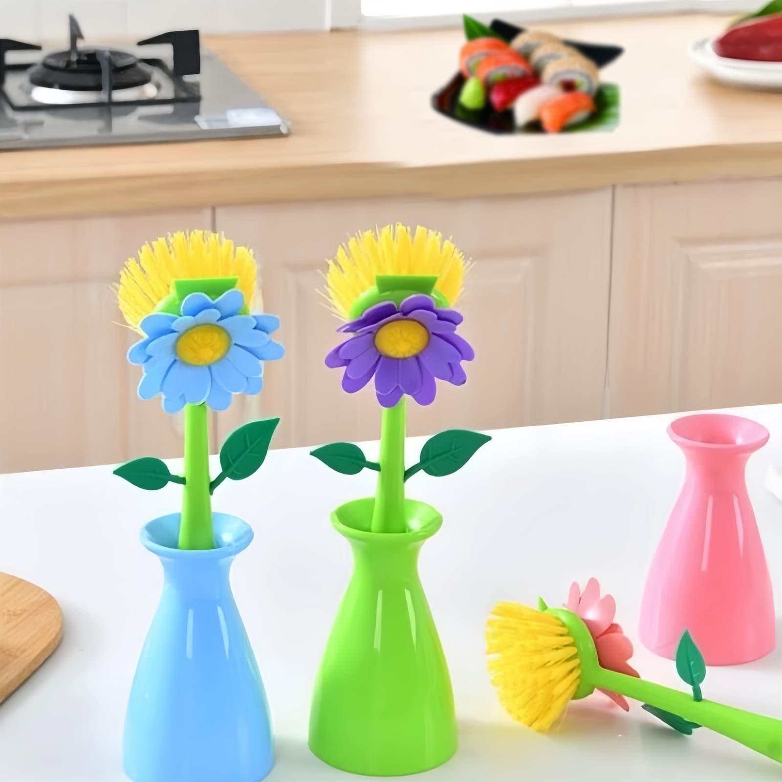 JANKOW Long Handle Flower Pot Brush, Florganic Dish Brush with Vase, Long Handle Dish Brush Kitchen - 7