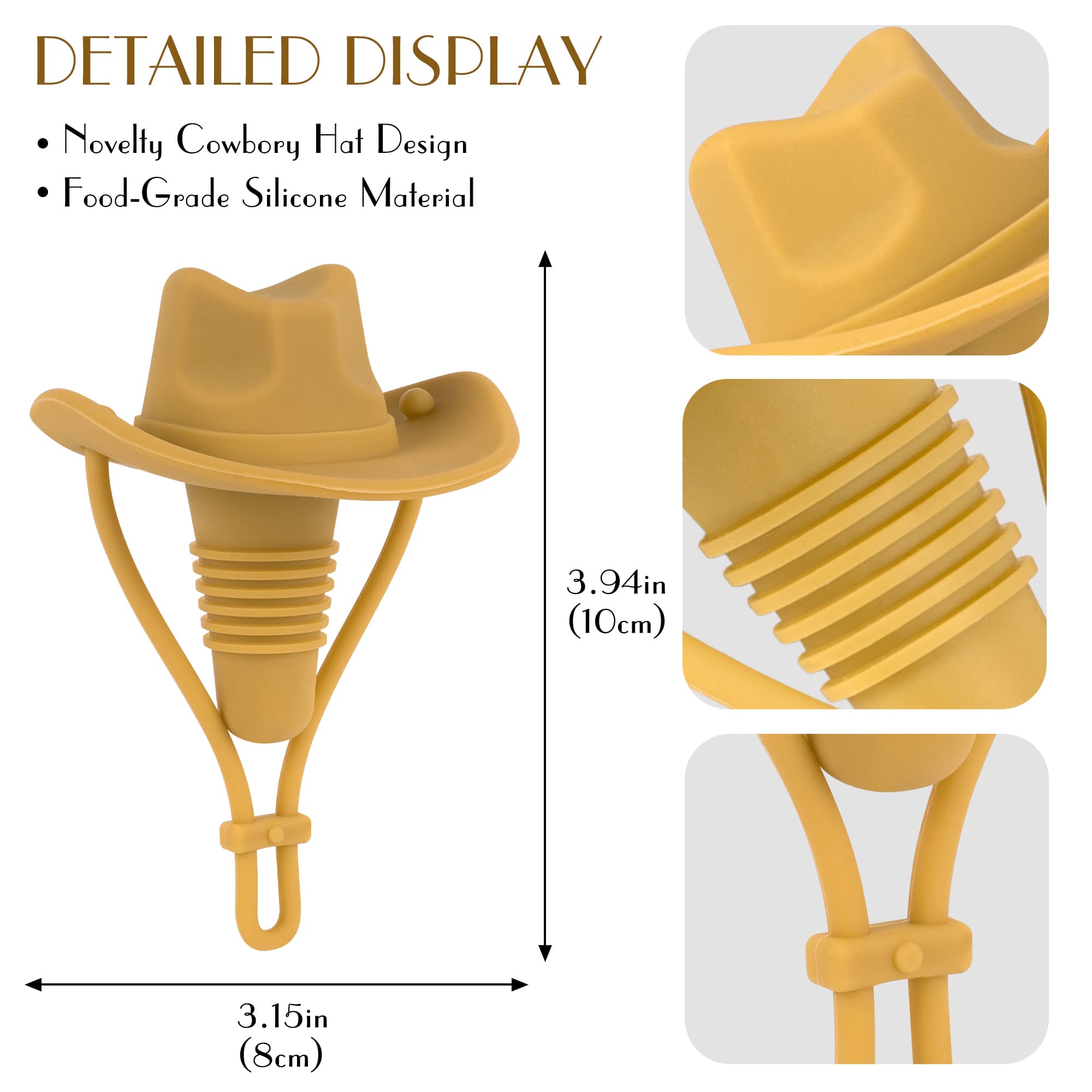 Silicone Cowboy Hat Wine Bottle Stoppers (Wheat Color, 2-Pack) – New Upgraded Cute Airtight, Leak-Proof Reusable Seal for Red, White & Sparkling Wine - 1