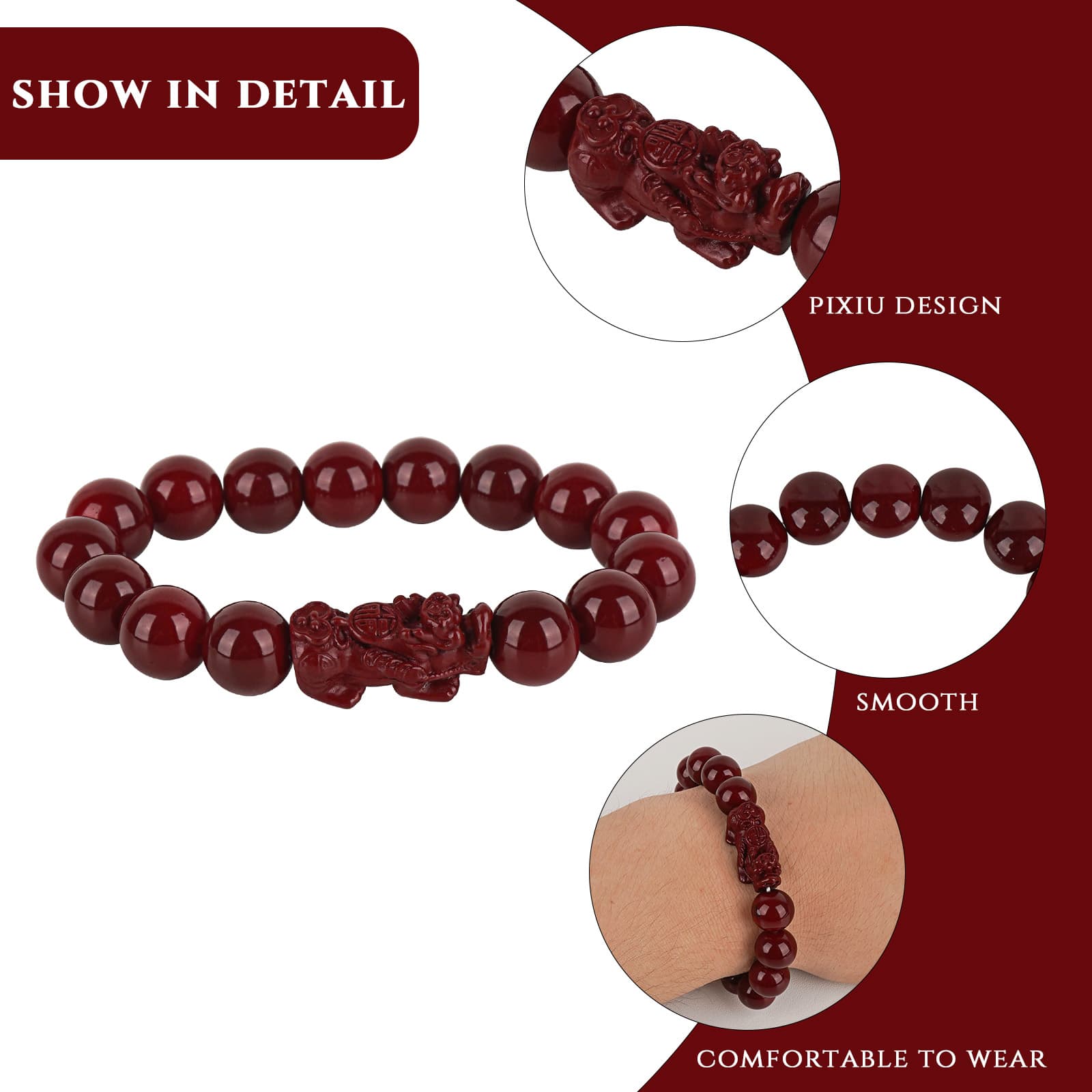 JANKOW Cinnabar Pixiu Bracelet - Oriental Style Feng Shui Jewelry, Gift for Good Fortune and Protection - 2