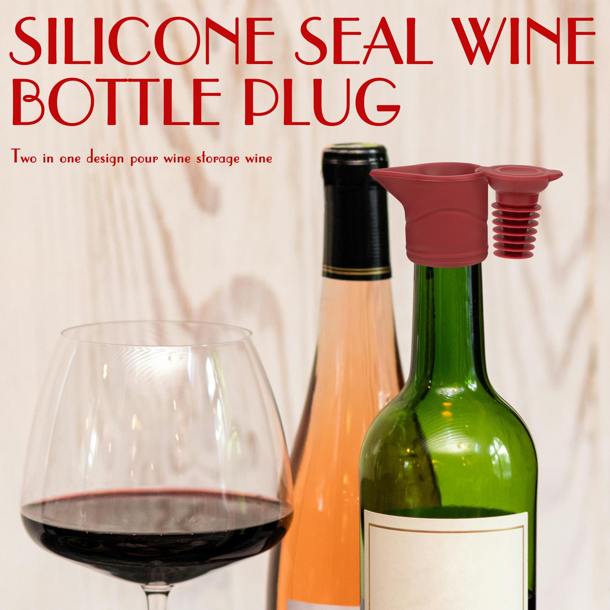 JANKINGS Wine Stopper And Pourer, Sealing Plug Can Be Fixed On The Flow Guide Nozzle for Preserve Freshness(3Pcs Red) - 5