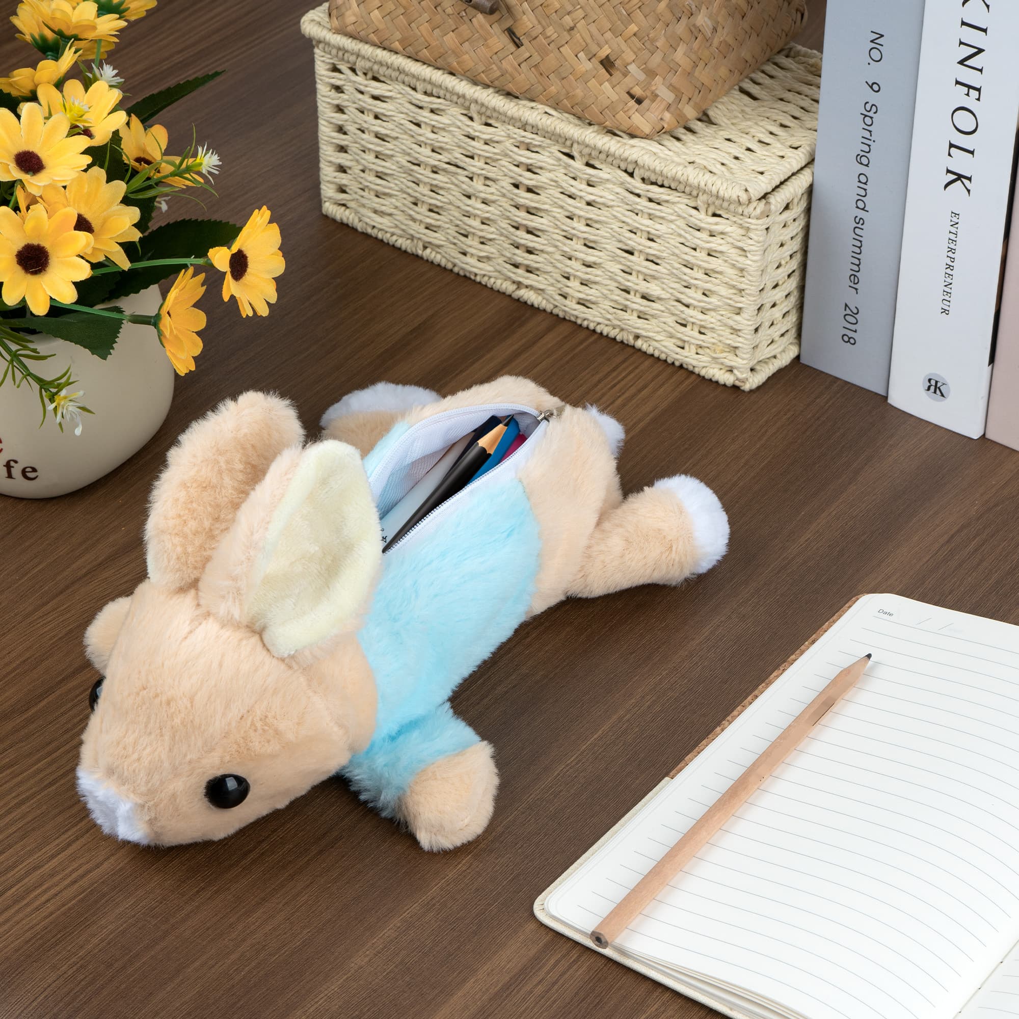 JANKINGS Funny Plush Bunny Pencil Case – Adorable Plush Animal Zipper Stationery Bag for Office - 3