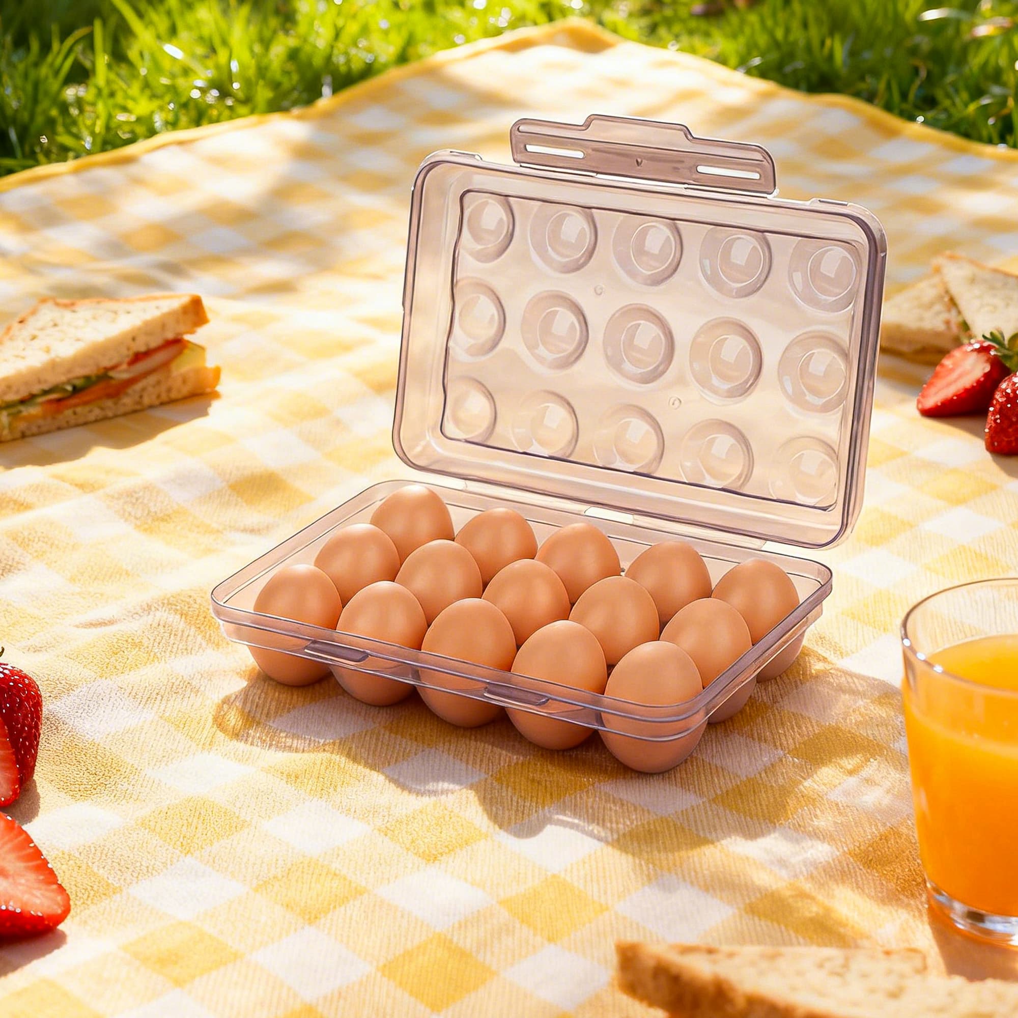 JANKINGS Portable Stackable Egg Storage Box, 2-Pack 15-Count Egg Holders with Lids for Refrigerator, Travel & Camping, Purple PP Egg Tray Organizer - 4