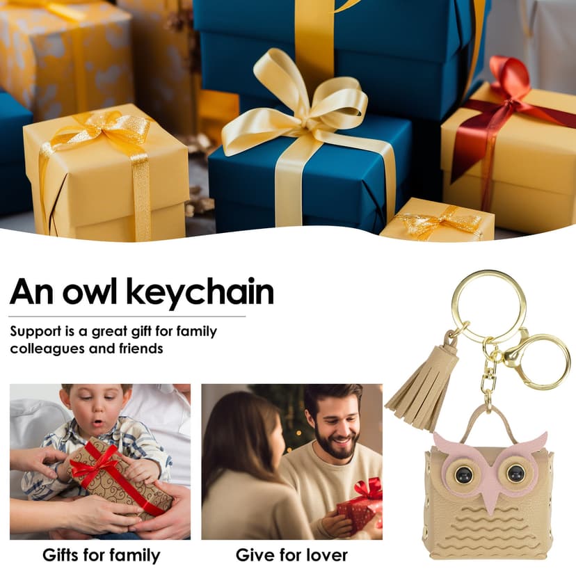 CAIRIAC Mini Coin Purse Keychain Cute Owl Backpack Change Wallet Bags Jewelry Pouch with Keyring for Women Storage Coins, Wireless Earbuds, Rings, Earrings (Khaki)