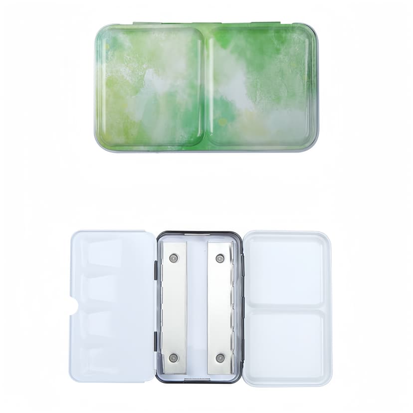JANKOW 1PC Empty Watercolor Palette with Lid, Metal Tin Box for Watercolor Acrylic Oil DIY Travel Art Supplies, Half Pans with Fold-Out Palette, Empty Watercolor Tin Palette (Spring Green)