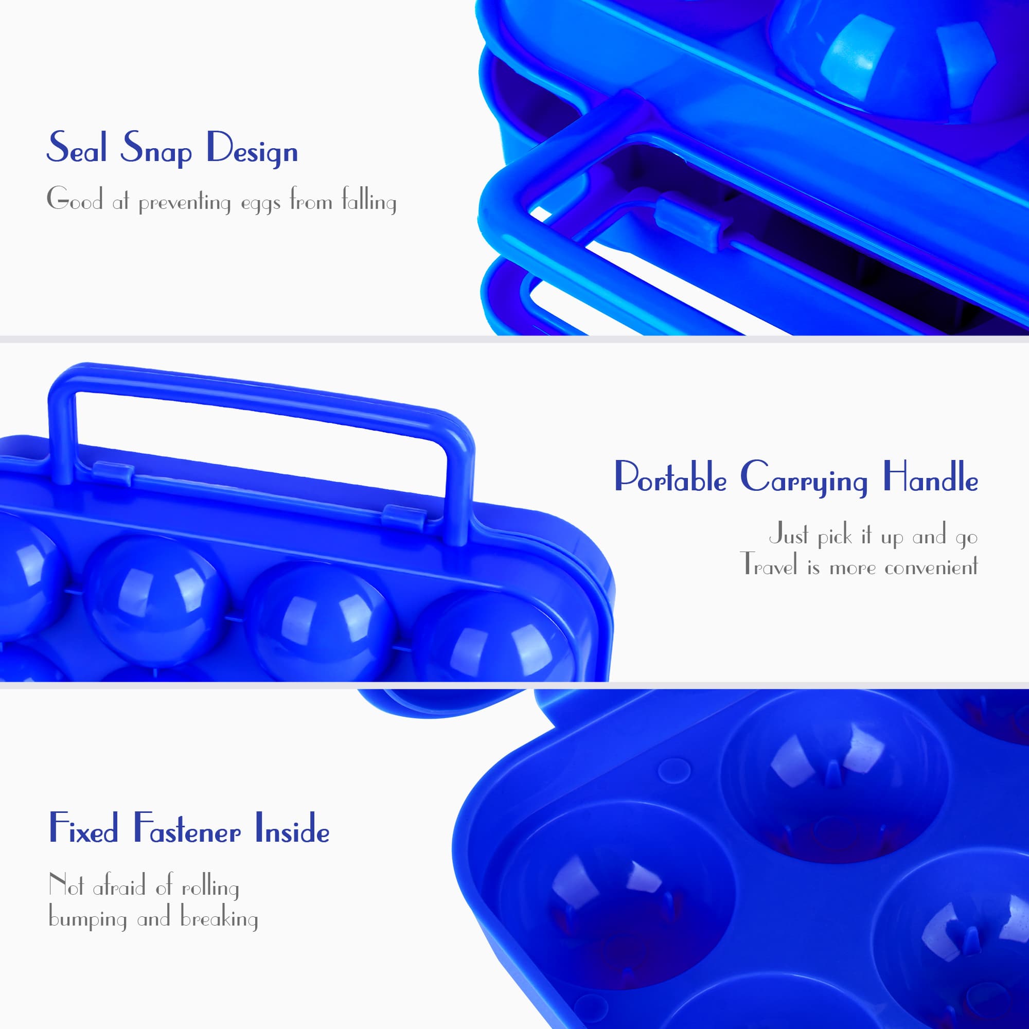 JANKOW 2 PCs Portable Egg Carton with Handle, 24 Grids Egg Camping Holder for Eggs, Portable Container for Travel, Outdoor Hiking, Picnic(Green and Blue) Gift: 2 x Flowers - 2