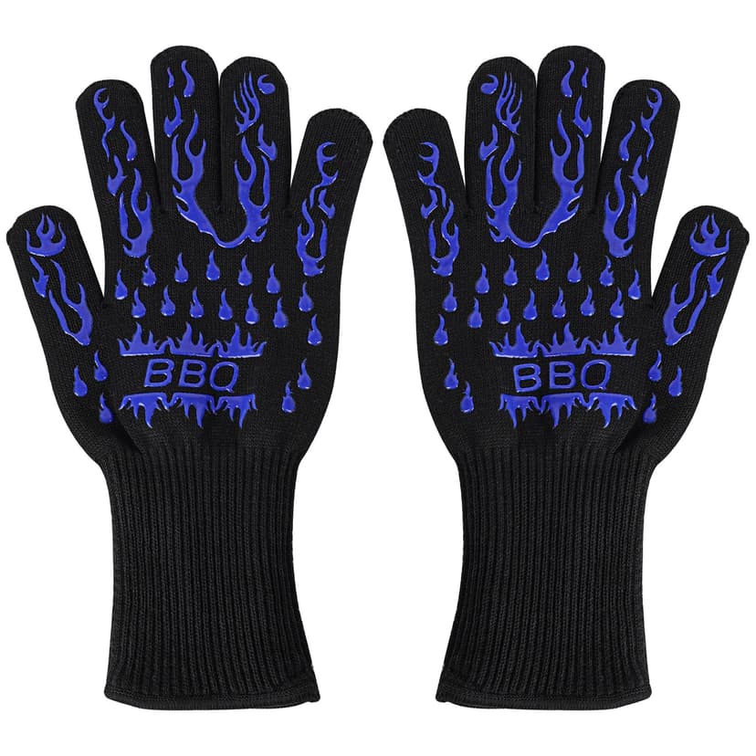JANKOW Fire Gloves for Grilling, Silicone Oven Gloves Long Great Chose for BBQ, Cooking, Frying,Baking (Blue / Flames)