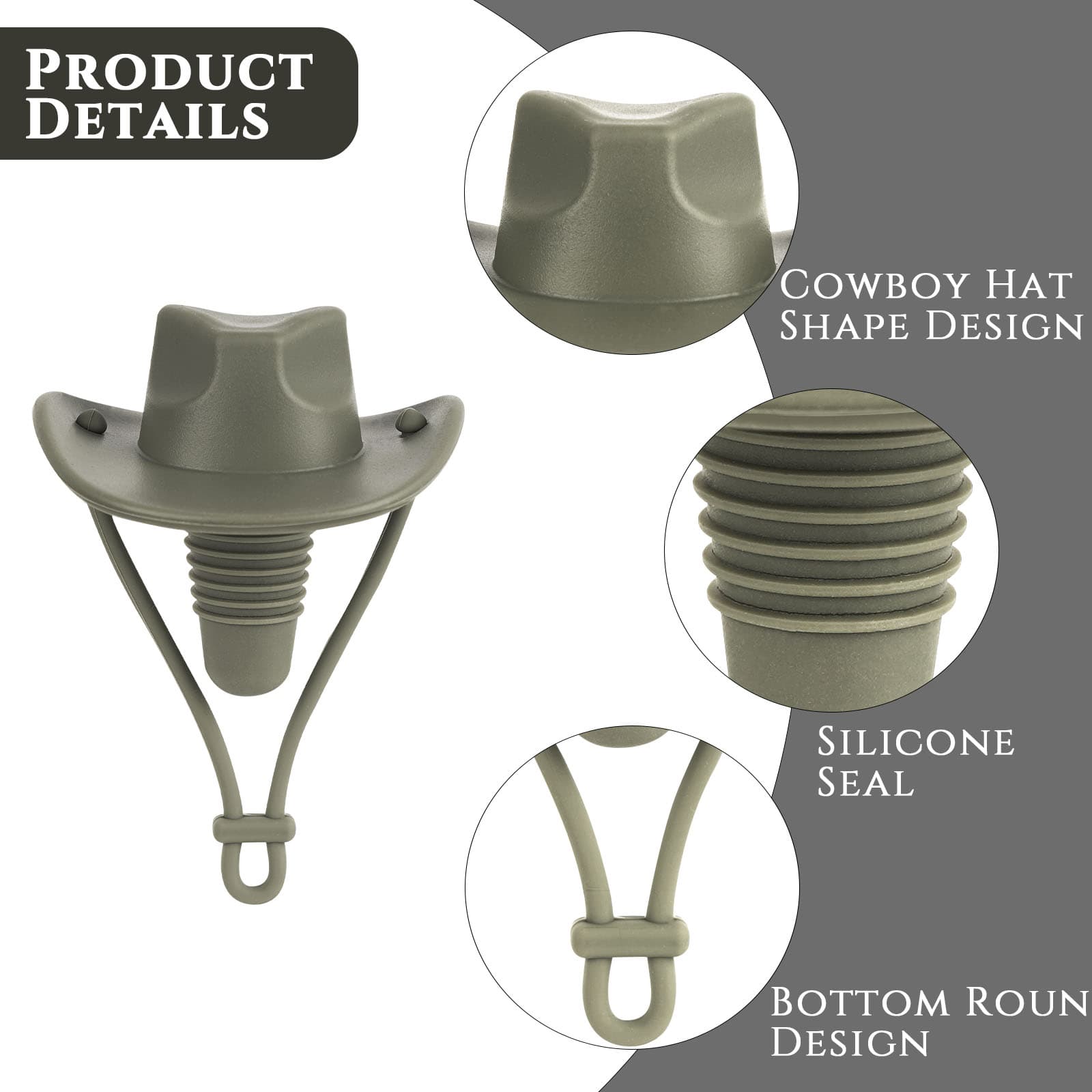 JANKOW Cowboy Hat Silicone Wine Stopper, Funny Hat Shaped Wine Stoppers, Cute Kitchen Gadgets Gifts for Wine Lover (1 Pack/Green) - 2