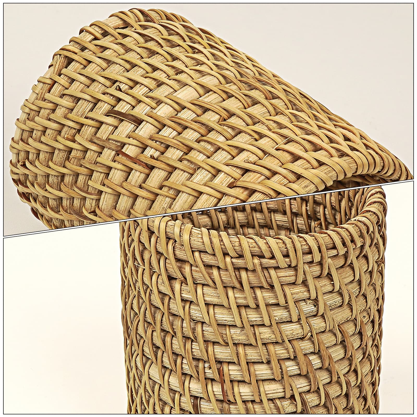 JANKOW Wicker Rattan Pencil Holder, Cylindrical Desk Organizer Cup, Natural Brown, for Office, Vanity, Kitchen, 1-Pack - 4