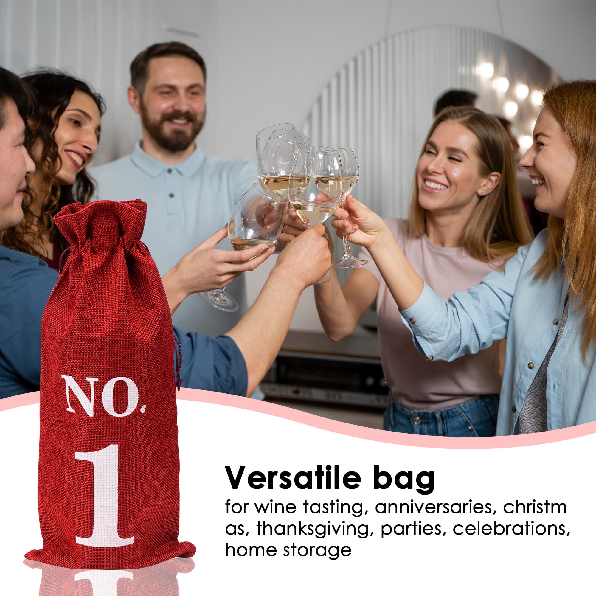 JANKOW 10 Pcs Numbered Burlap Wine Bags, Blind Tasting Wine Bags, Wine Gift Bag with Drawstring, Reusable Linen Wine Bottle Covers for Home Storage Wedding Party Decoration (Wine Red) - 3