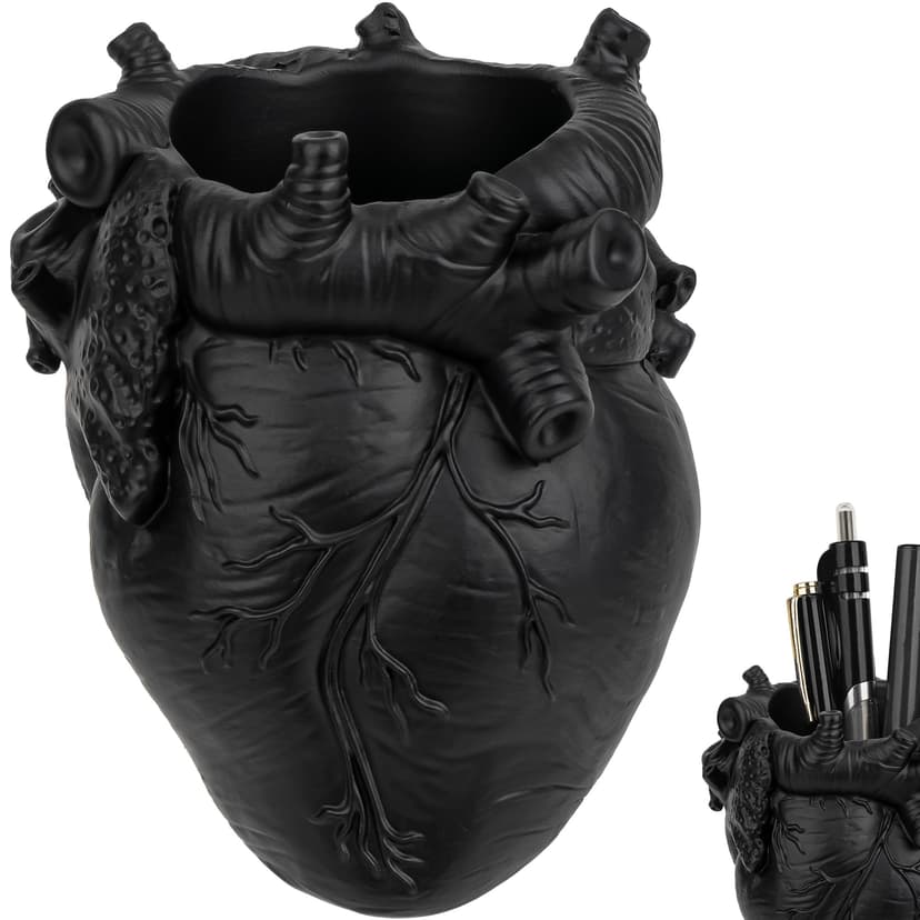 JANKOW Anatomical Heart Pen Holder, Black Resin Pencil Holder for Desk, Gothic Anatomy Decor Desk Organizer, 1-Pack