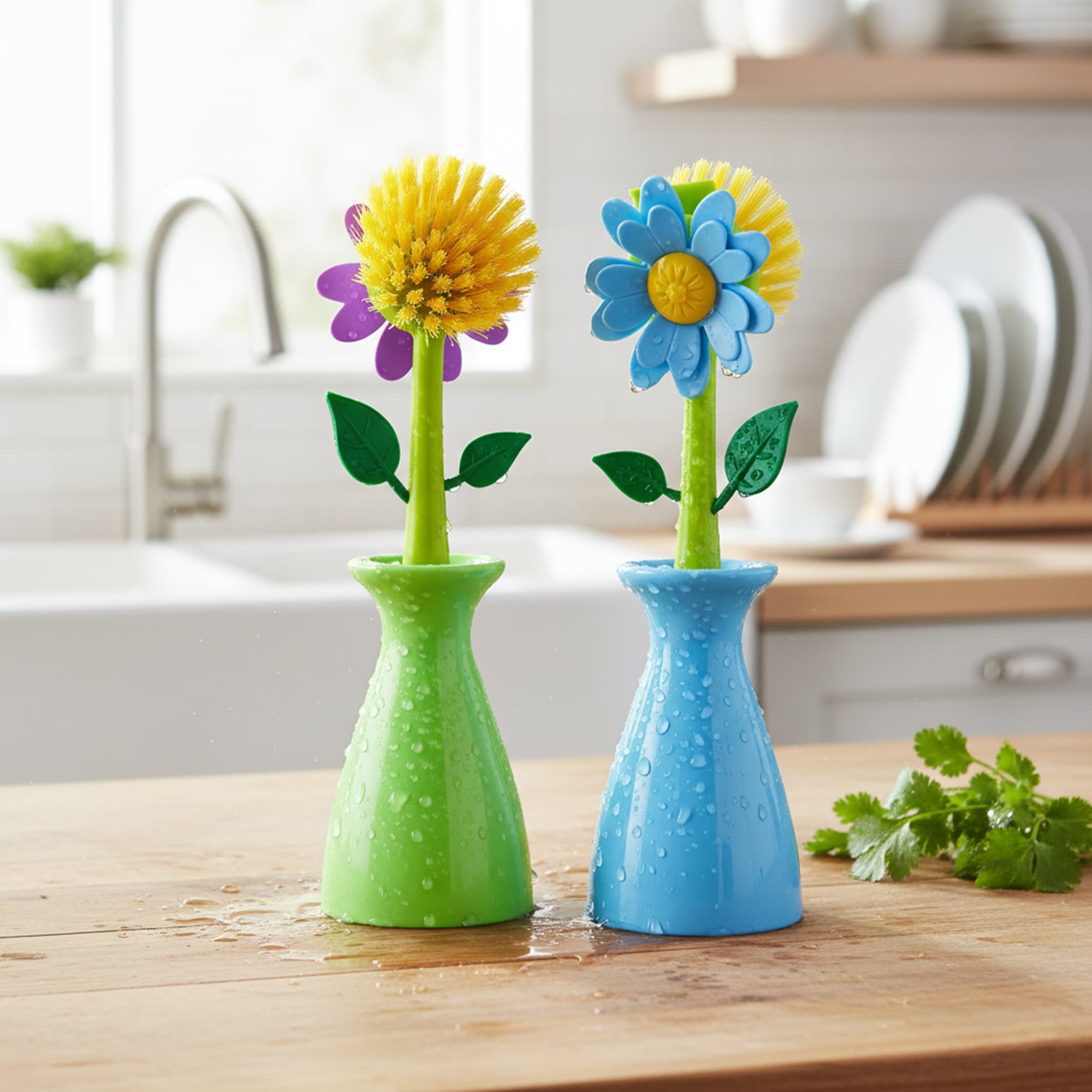 JANKOW Long Handle Flower Pot Brush, Florganic Dish Brush with Vase, Long Handle Dish Brush Kitchen - 4