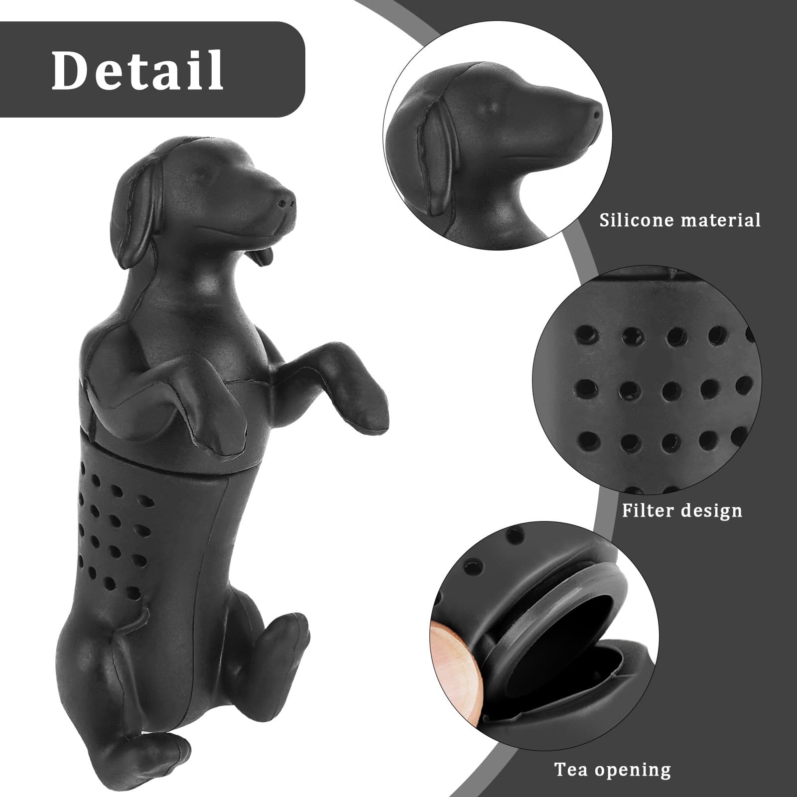 JANKOW HOT DOG Tea Infuser, Silicone Dog Teas Infuser, Tea Infusers for Office, Home, Living Room (Black) - 3