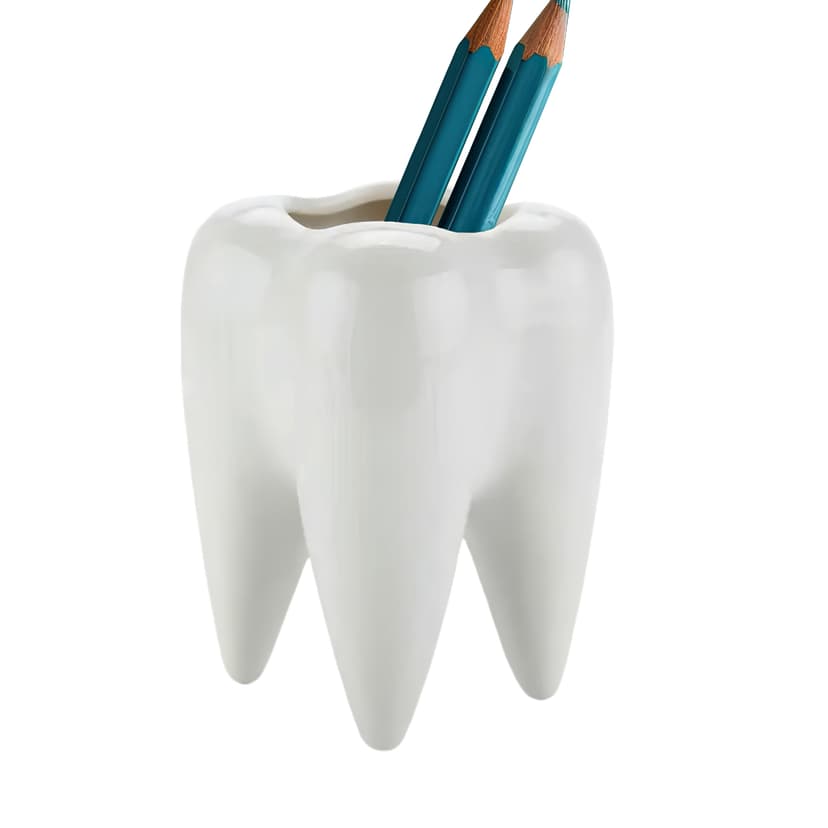 JANKOW Ceramic Tooth Pen Holder, Cute Desktop Pen Holder, Interesting, Unique Appearance, Suitable for Office, Classroom (White)