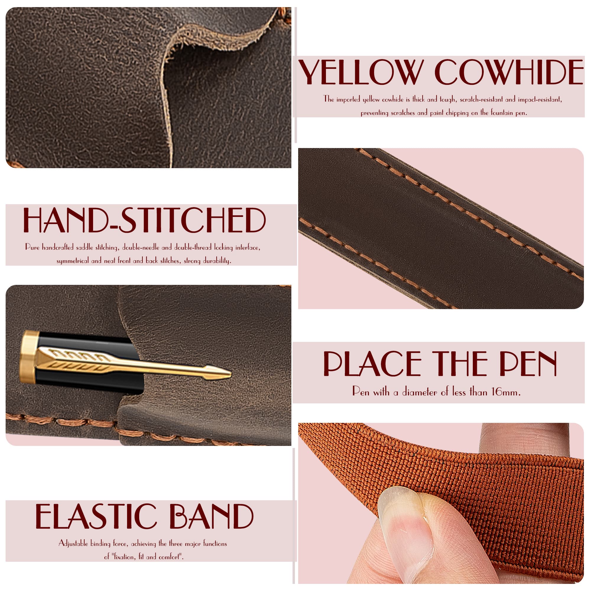 JANKINGS Crazy Horse Leather Elastic Pen Holder for Notebook, Coffee – Genuine Leather Journal Band Pen Pouch, Fits Most A5/Travelers Notebooks, 1-Pack - 2