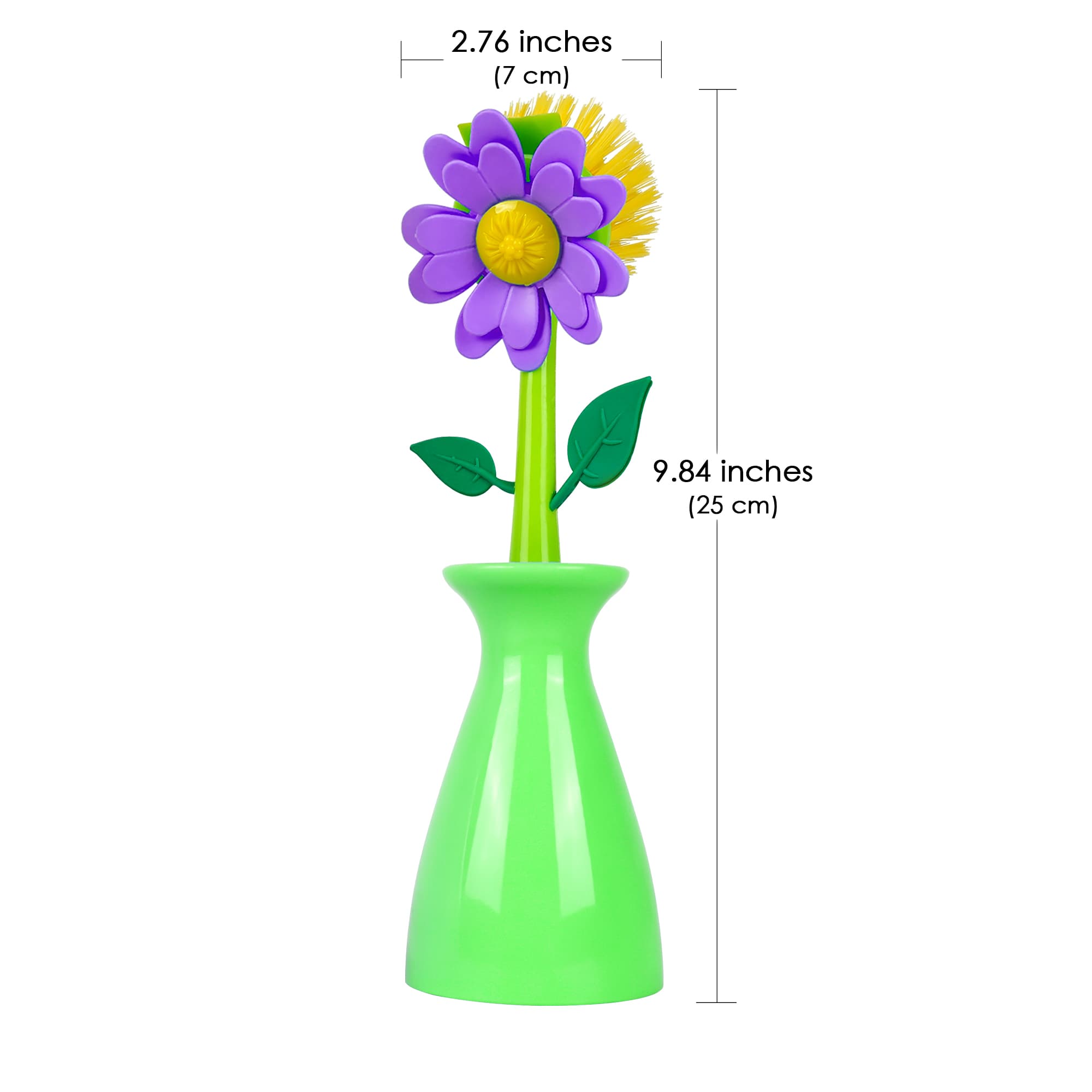 JANKOW Long Handle Vegetable And Fruit Brush, Florganic Dish Brush with Vase, Long Handle Dish Brush Kitchen, for Cleaning Pot Pan Sink Kitchen Supplies Decorative Vase (2 Pcs Green, Pink) - 1
