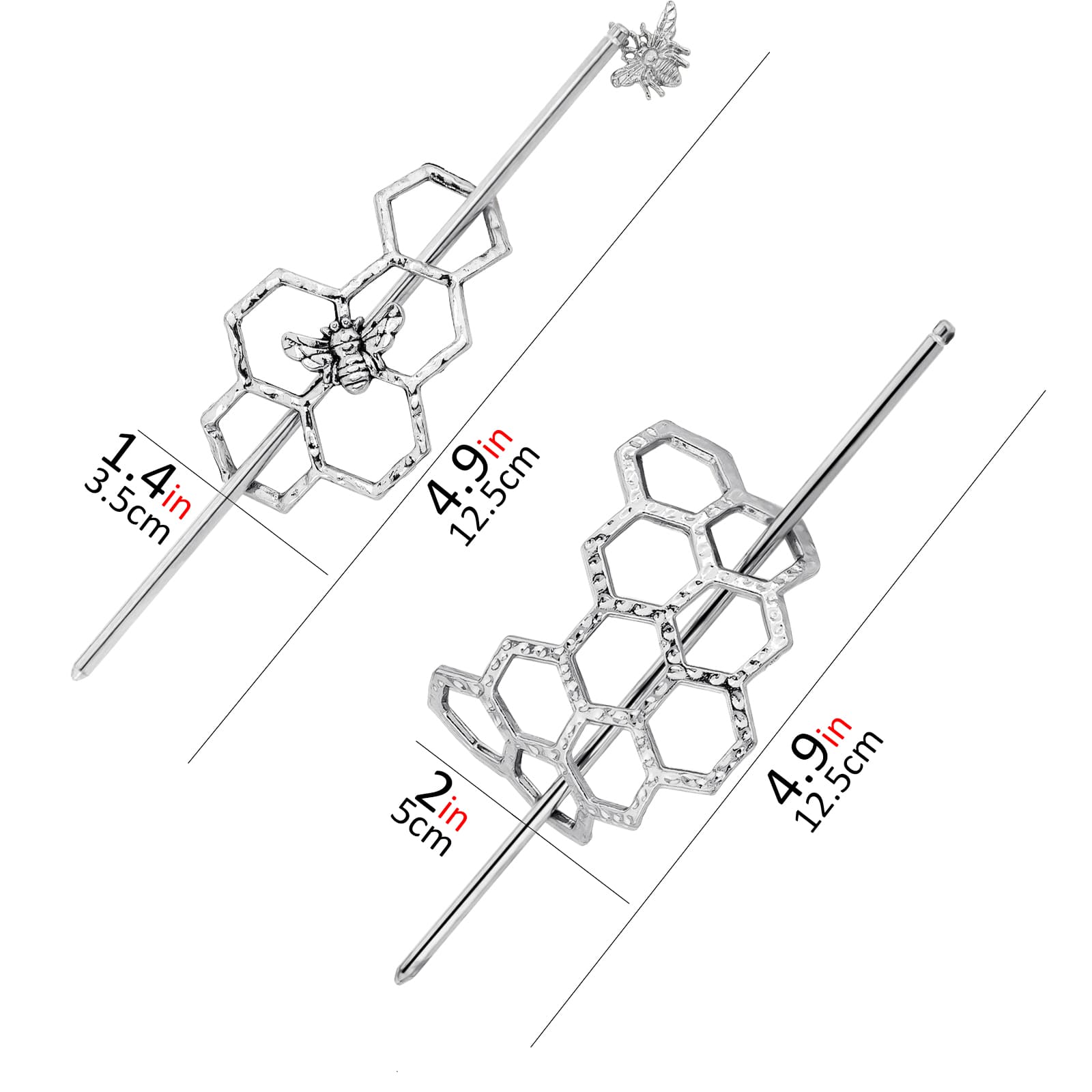 CAIRIAC Honeycomb Hair Clips Slide Hairpins, Minimalist Bee Hair Pin Barrette with Stick, Bee Lovers Gift Metal Hair Slide with Stick, Creative Hair Accessories for Women Girls Gifts (Silver) - 1