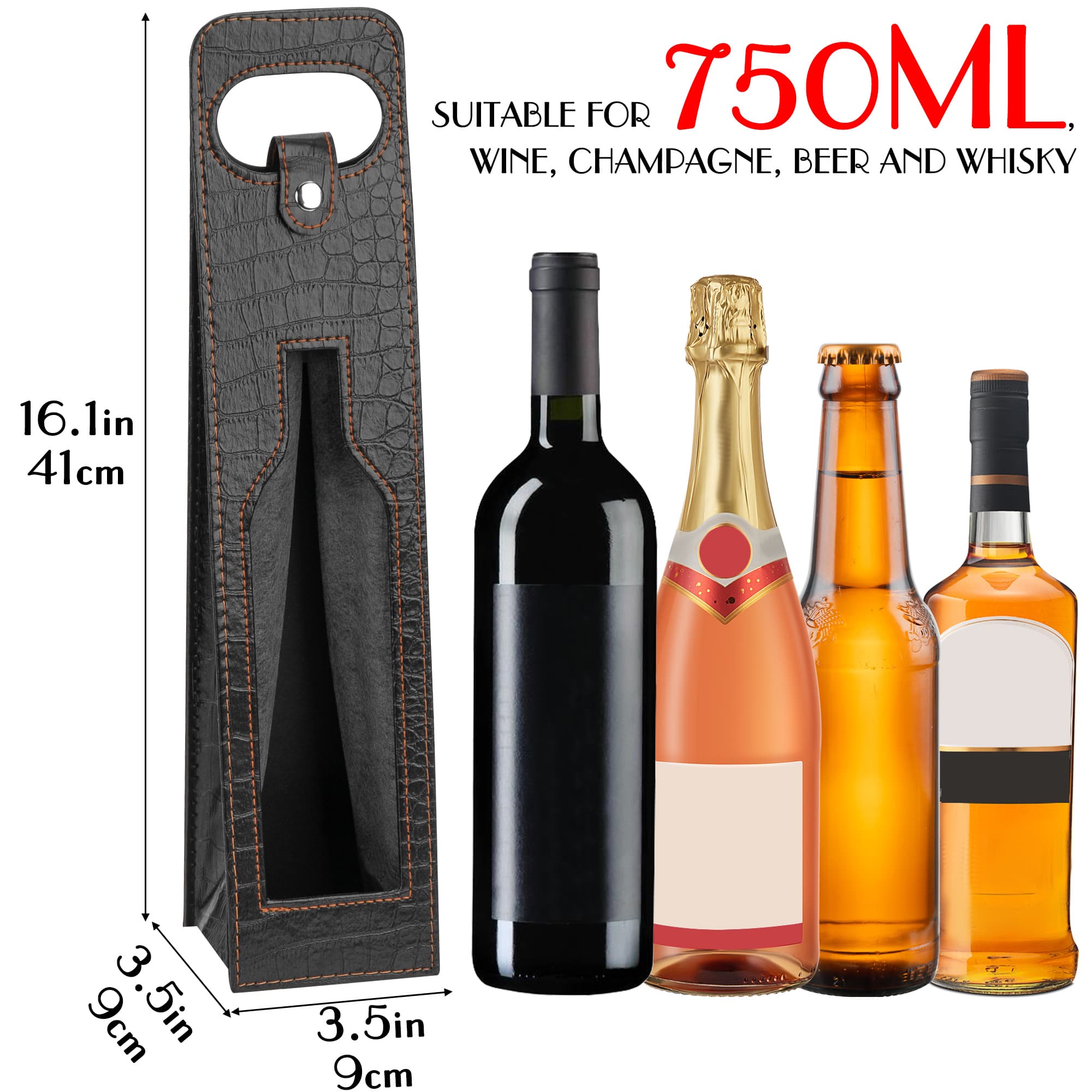 JANKINGS Gift Bags For Wine Bottles, 4Pcs Reusable Leather Wine Tote Carrier With Window, Single Bottle Champagne Gift Bags Carrier for Birthday, Wedding, Party (2 Red+2 Black) - 1