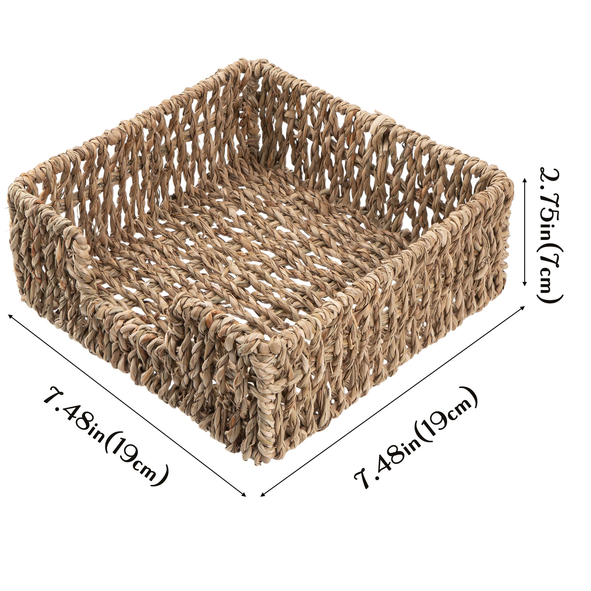 JANKINGS Square Seagrass Napkin Holder for Table - Hand-Woven Wicker Napkin Basket for Paper Napkins - Flat Guest Towel Holder for Kitchen, Dining Room, Boho Farmhouse Decor - 7.5 x 7.5 Inch - 1