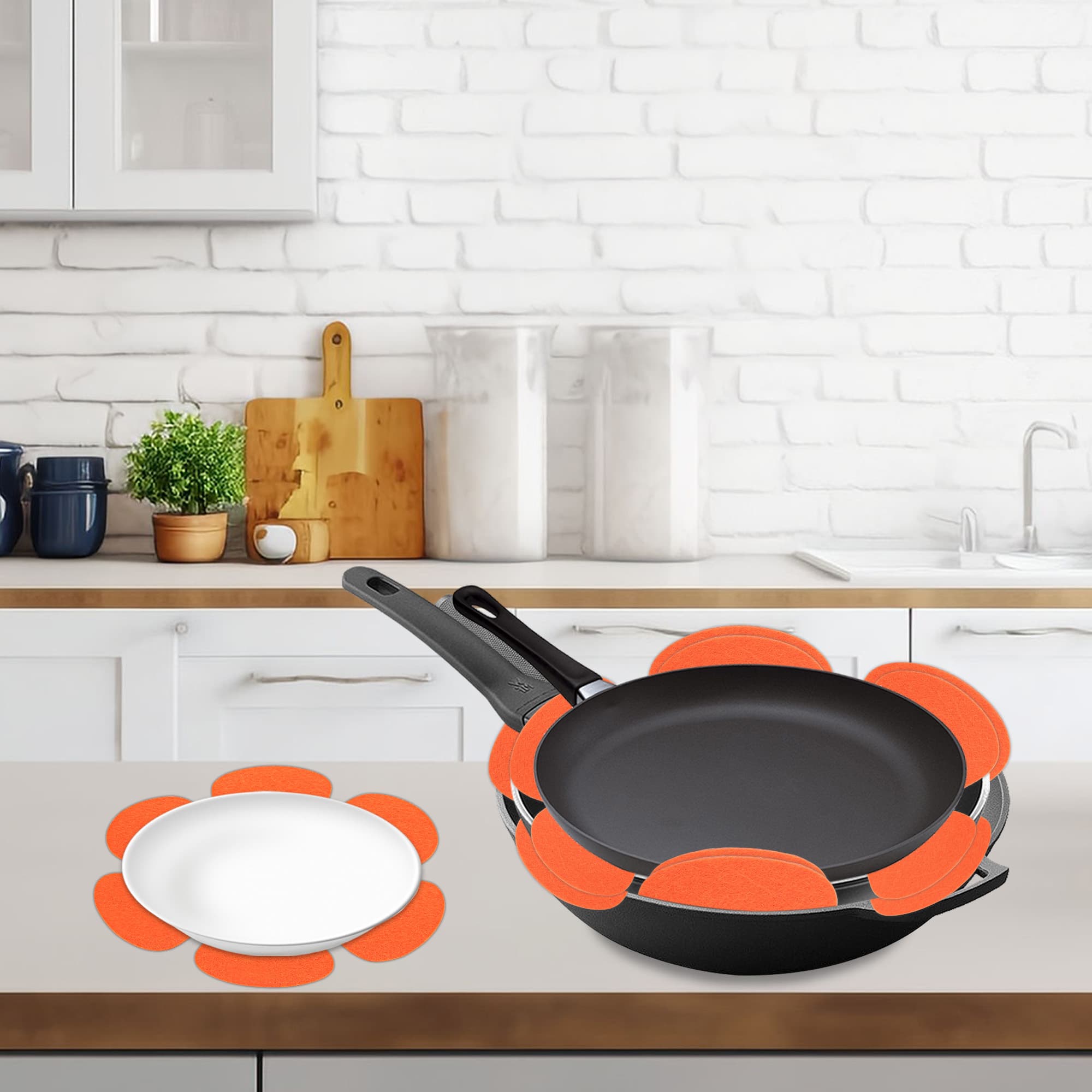 JANKOW 12PCS Pot and Pan Protectors, Pans Protectors for Stacking, Larger & Thicker Felt Pan Separators Pads for Stacking and Protecting Cookwares (Orange) - 5