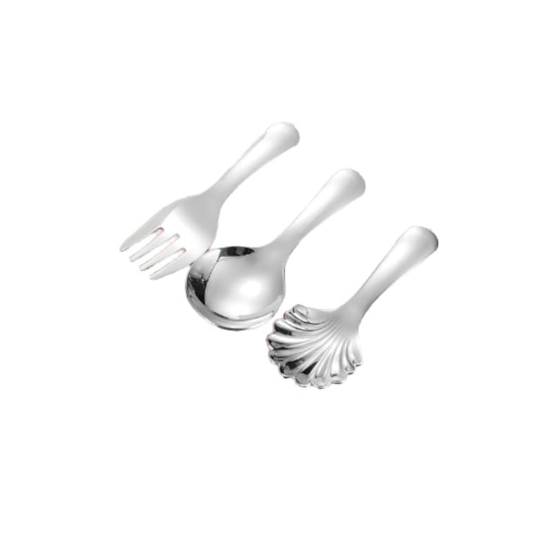 JANKOW 304 Stainless Steel Mini Spoon and Fork Set, 3-Piece Silver Tea & Dessert Utensils, Food-Grade, Mirror Finish, Dishwasher Safe