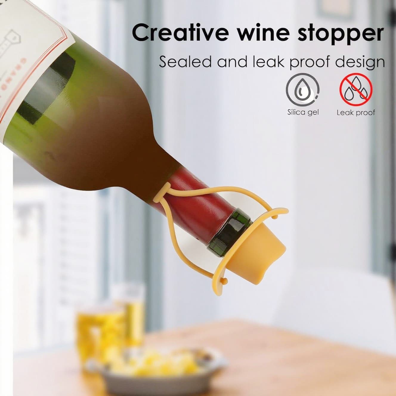 Silicone Cowboy Hat Wine Bottle Stoppers (Wheat Color, 2-Pack) – New Upgraded Cute Airtight, Leak-Proof Reusable Seal for Red, White & Sparkling Wine - 3