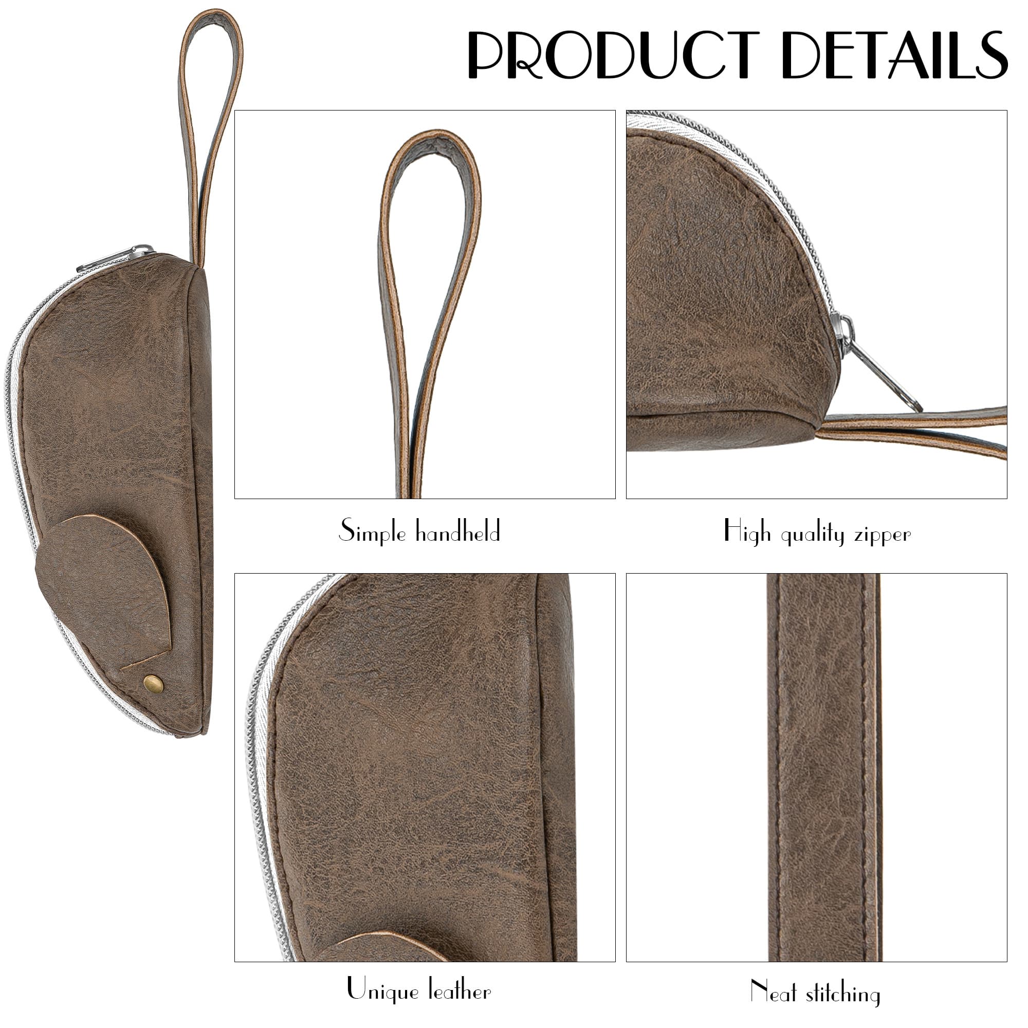 JANKINGS Custom Mouse Pencil Case, PU Leather Zipper Pen Pouch with Wrist Strap Tail, 1-Pack - 2