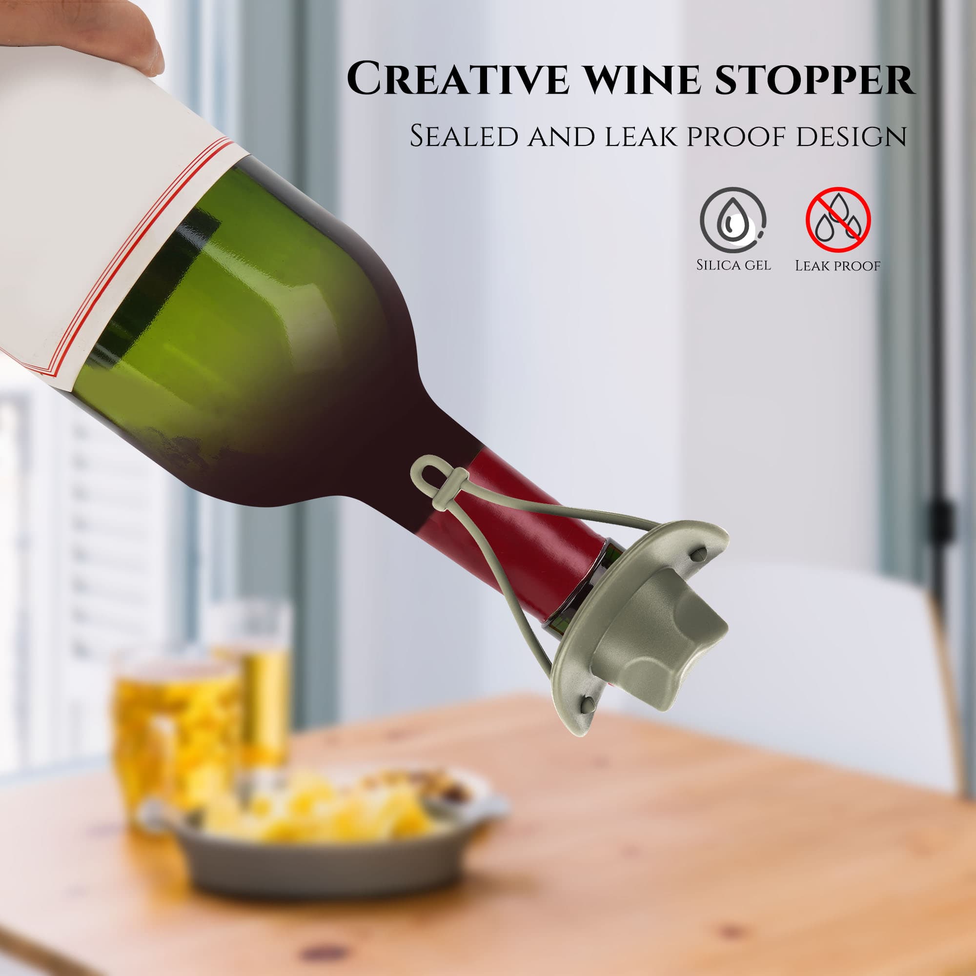 JANKOW Cowboy Hat Silicone Wine Stopper, Funny Hat Shaped Wine Stoppers, Cute Kitchen Gadgets Gifts for Wine Lover (1 Pack/Green) - 3