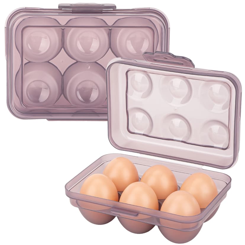 JANKINGS Portable Stackable Egg Storage Container, 2-Pack 6-Egg Holders with Tight-Fitting Lids, Purple PP Refrigerator Organizer and Travel Egg Carrier