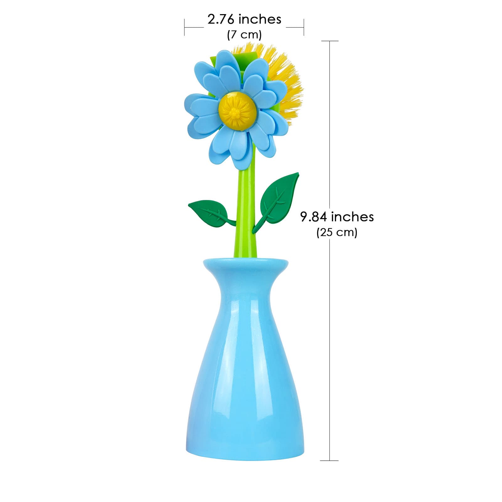 JANKOW Flower Dish Brush Set, 2-Pack (Blue & Pink), PP+TPR Kitchen Scrub Brushes with Upright Vase Holders, Non-Scratch Bristles for Dishes, Pots, Pans & Produce - 1