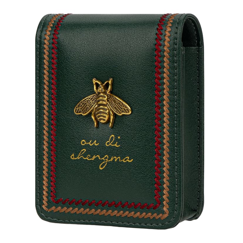JANKINGS Genuine Leather Lipstick Case with Mirror, Mini Portable Makeup Bag for Purse, Dark Green, 1-Pack